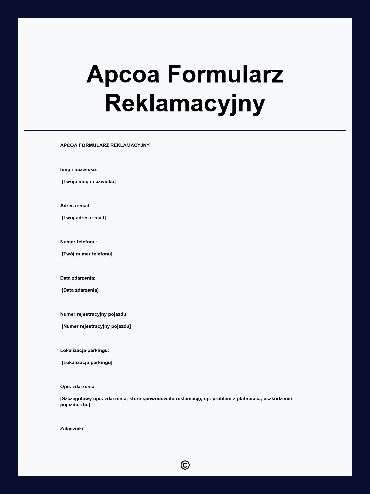 Apcoa Formularz Reklamacyjny