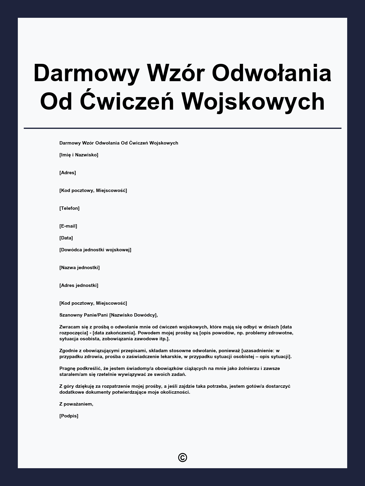 Darmowy Wzór Odwołania Od Ćwiczeń Wojskowych