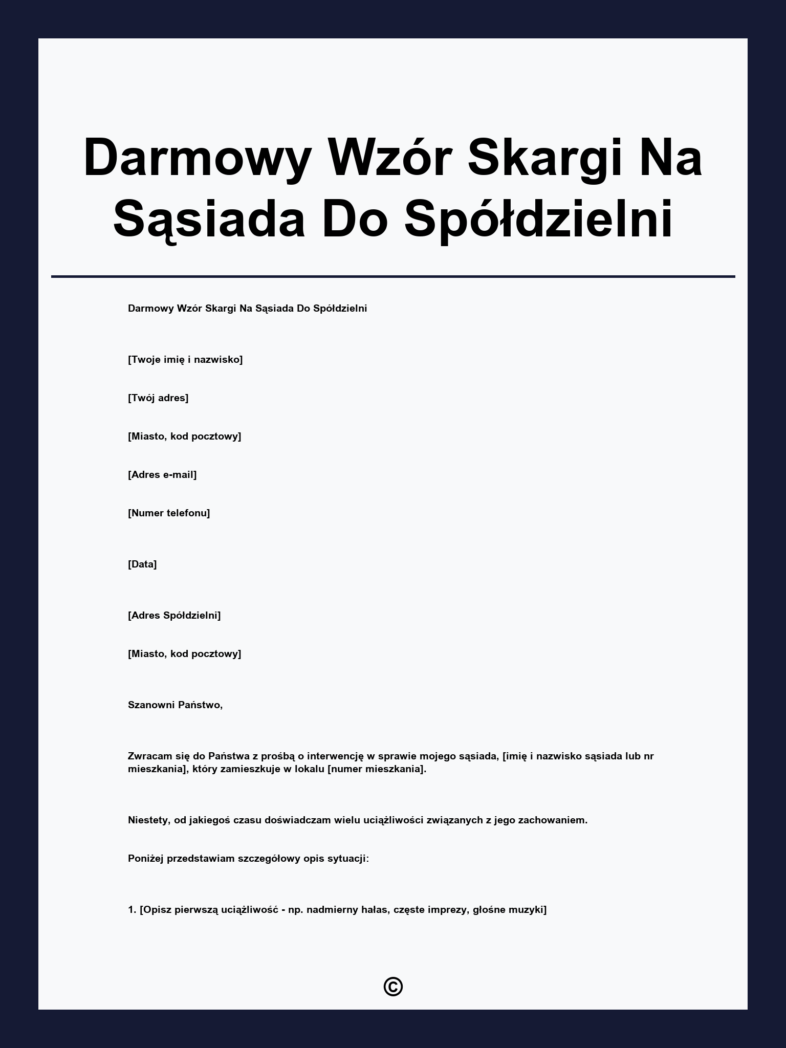 Darmowy Wzór Skargi Na Sąsiada Do Spółdzielni