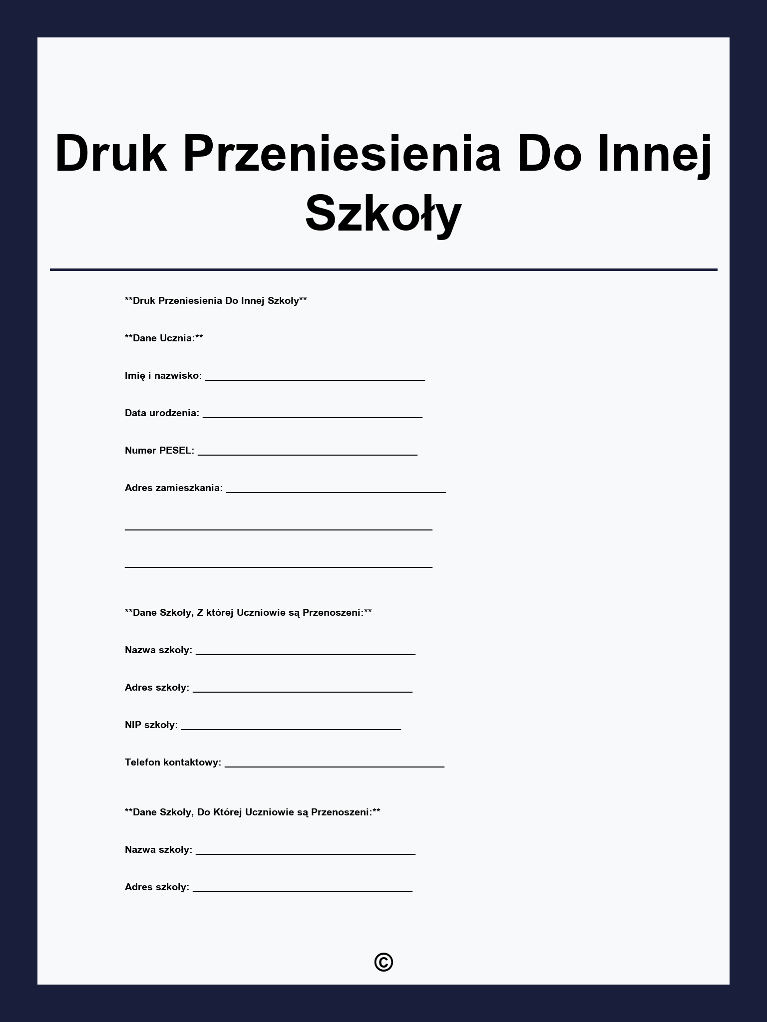 Druk Przeniesienia Do Innej Szkoły