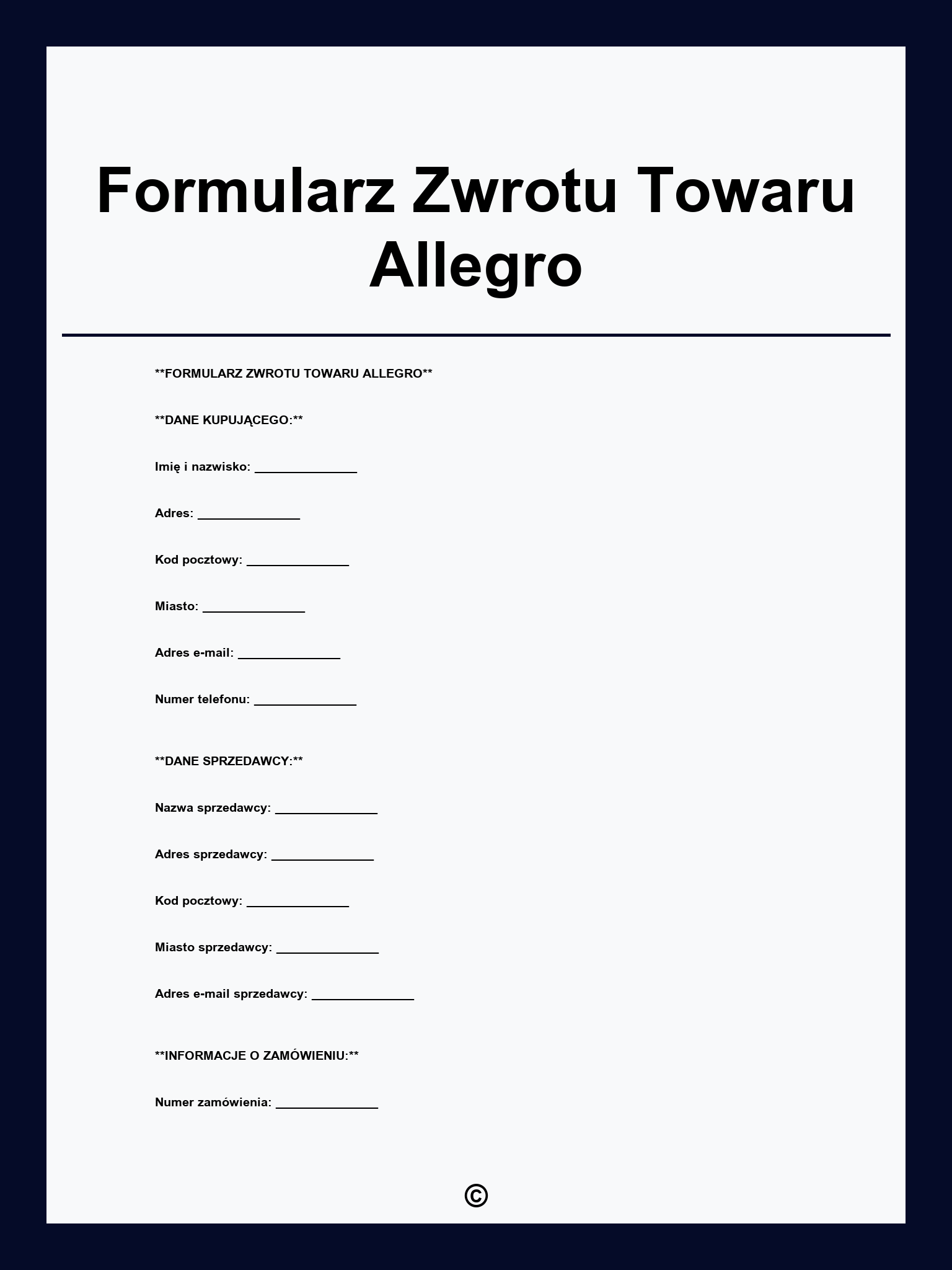 Formularz Zwrotu Towaru Allegro