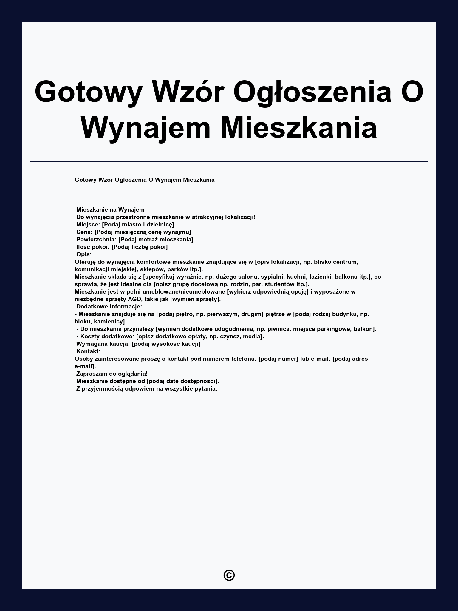 Gotowy Wzór Ogłoszenia O Wynajem Mieszkania