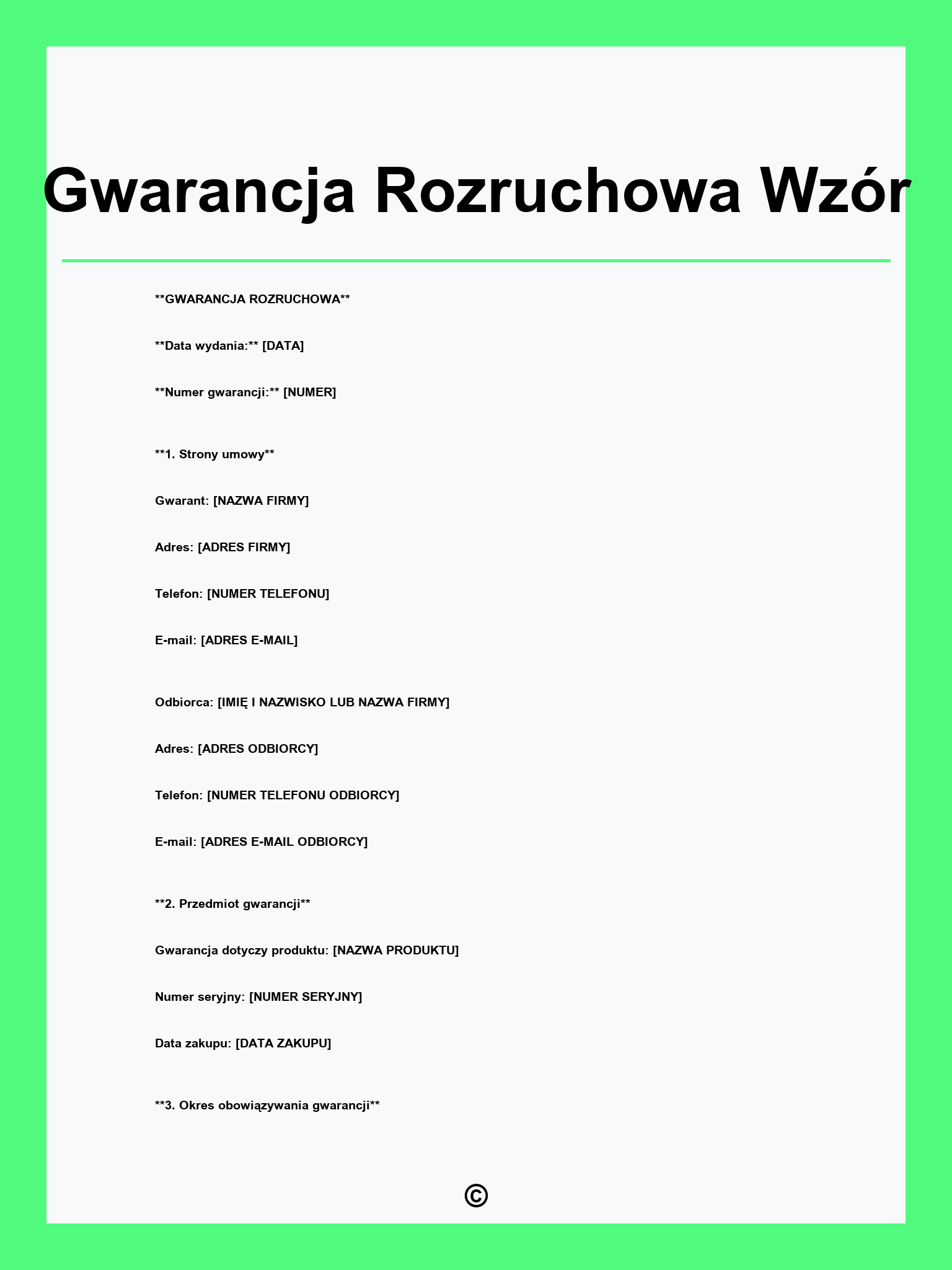 Gwarancja Rozruchowa Wzór
