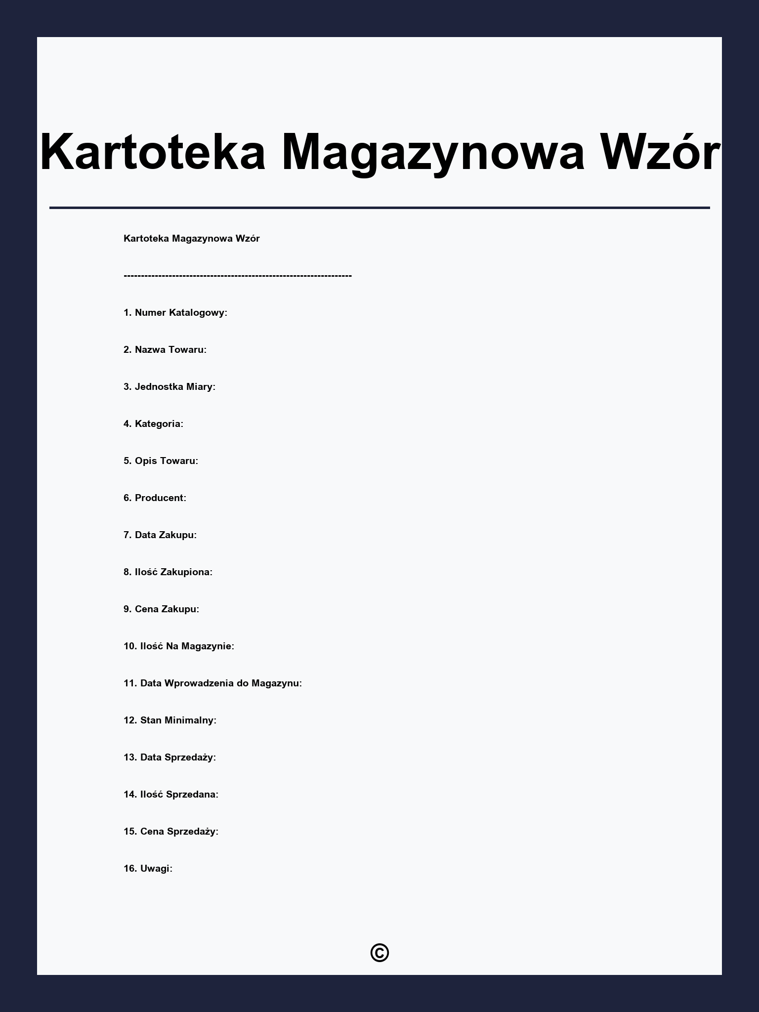 Kartoteka Magazynowa Wzór