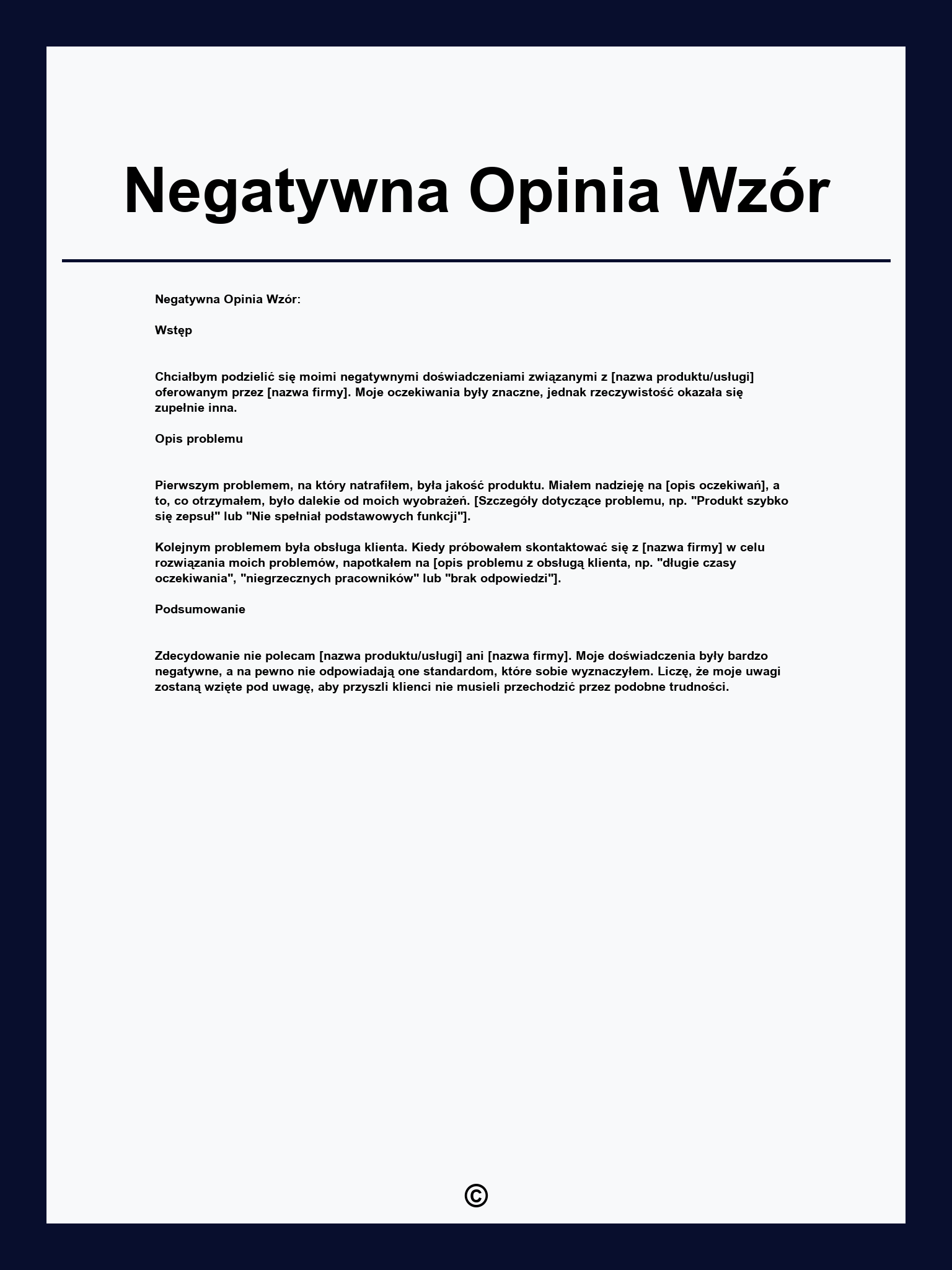 Negatywna Opinia Wzór