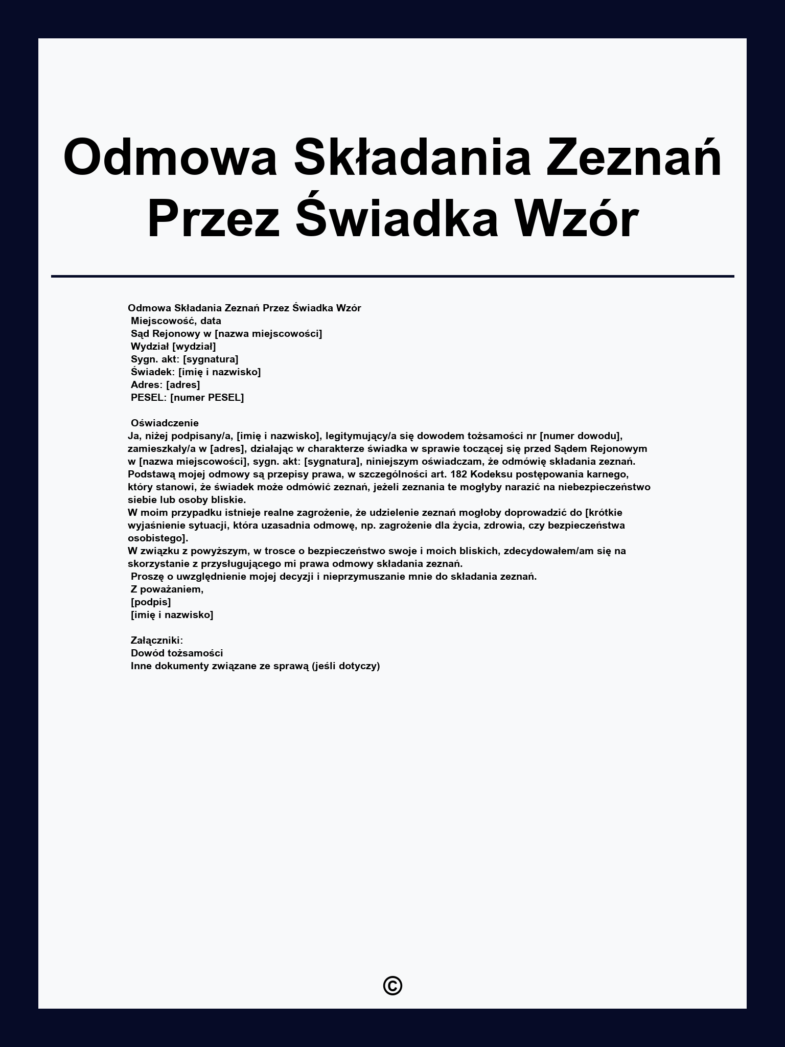 Odmowa Składania Zeznań Przez Świadka Wzór