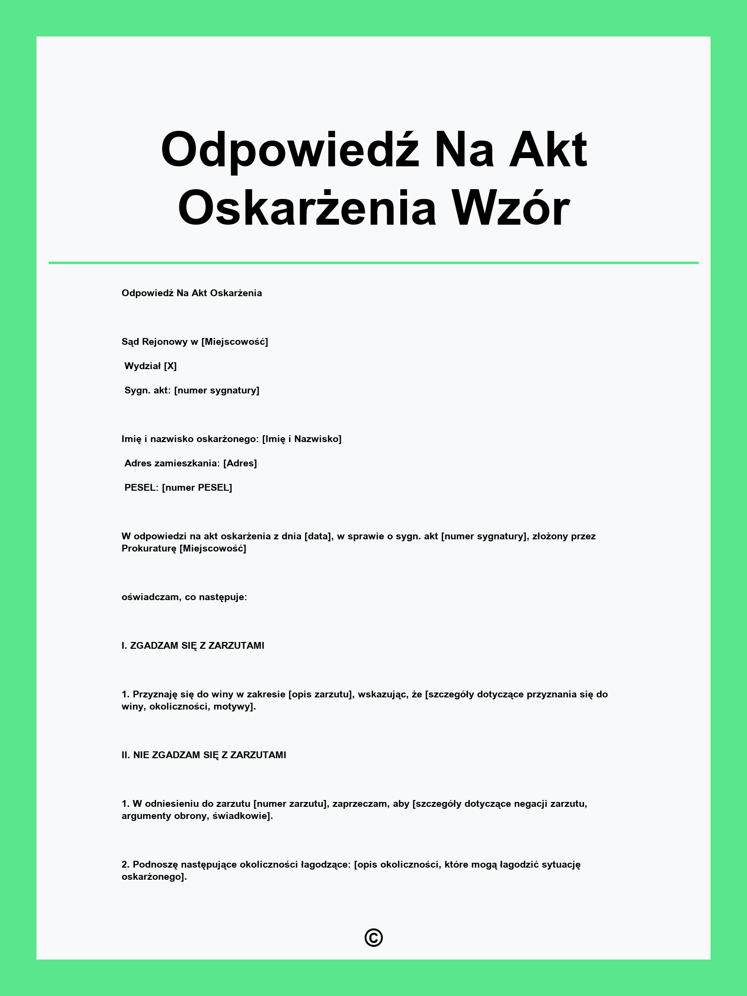 Odpowiedź Na Akt Oskarżenia Wzór