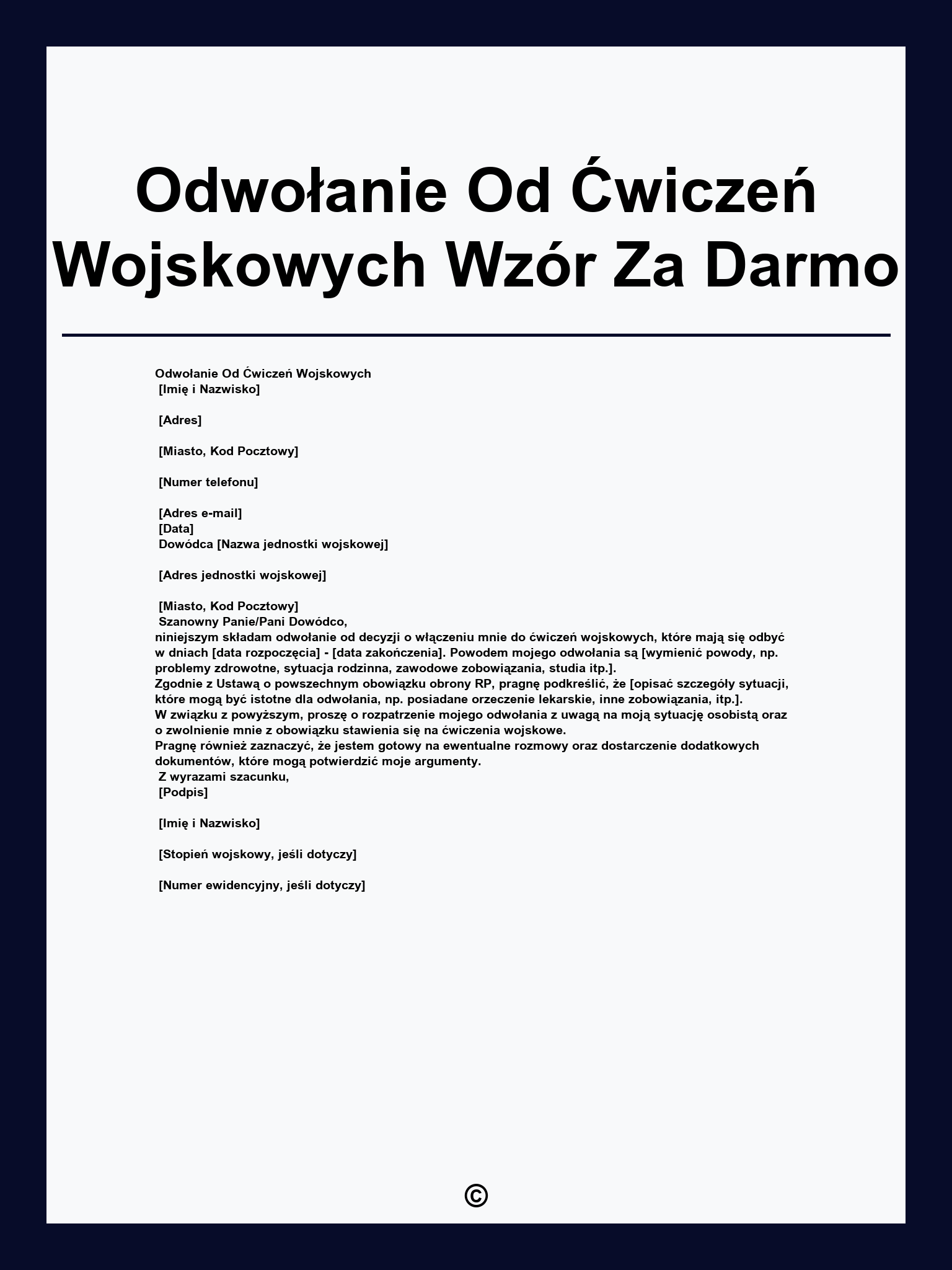 Odwołanie Od Ćwiczeń Wojskowych Wzór Za Darmo