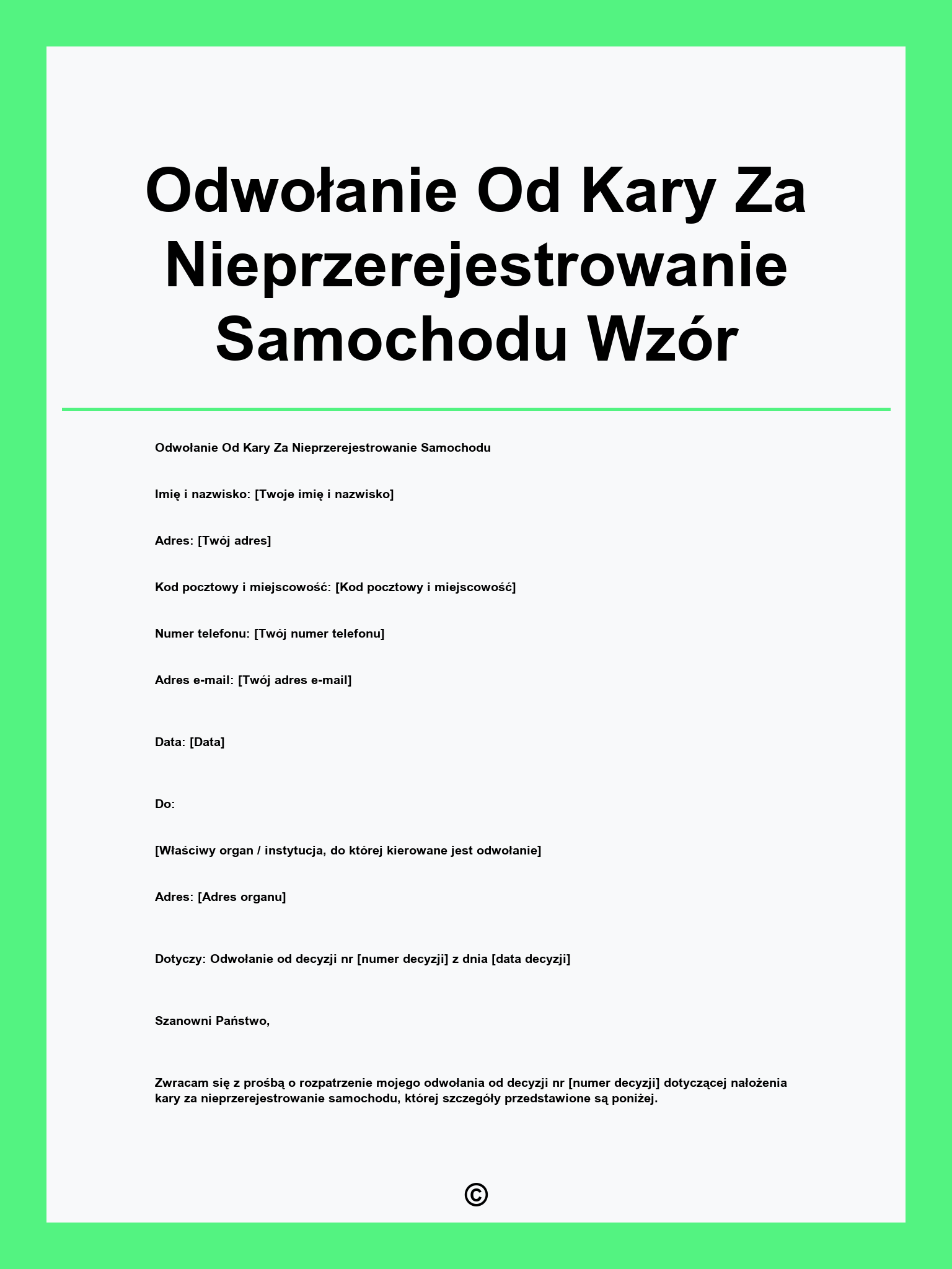 Odwołanie Od Kary Za Nieprzerejestrowanie Samochodu Wzór