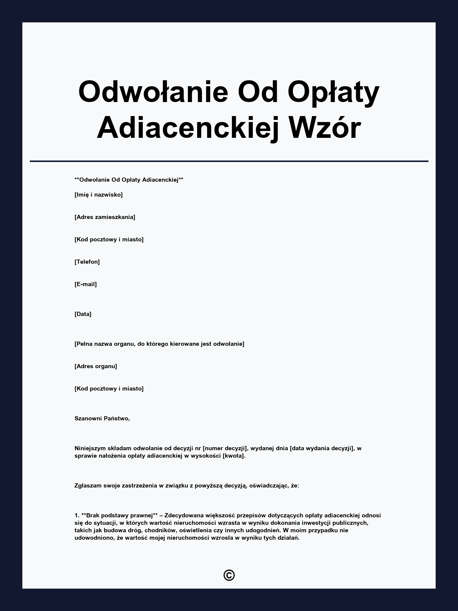 Odwołanie Od Opłaty Adiacenckiej Wzór