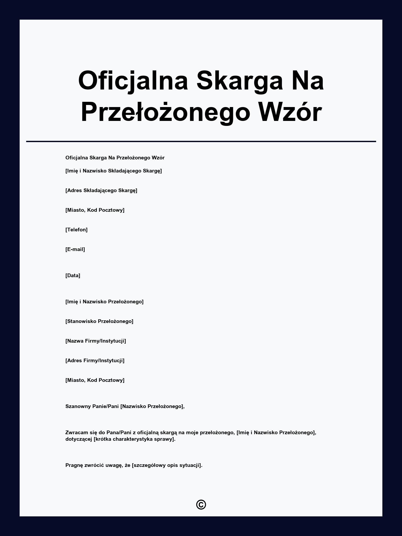 Oficjalna Skarga Na Przełożonego Wzór