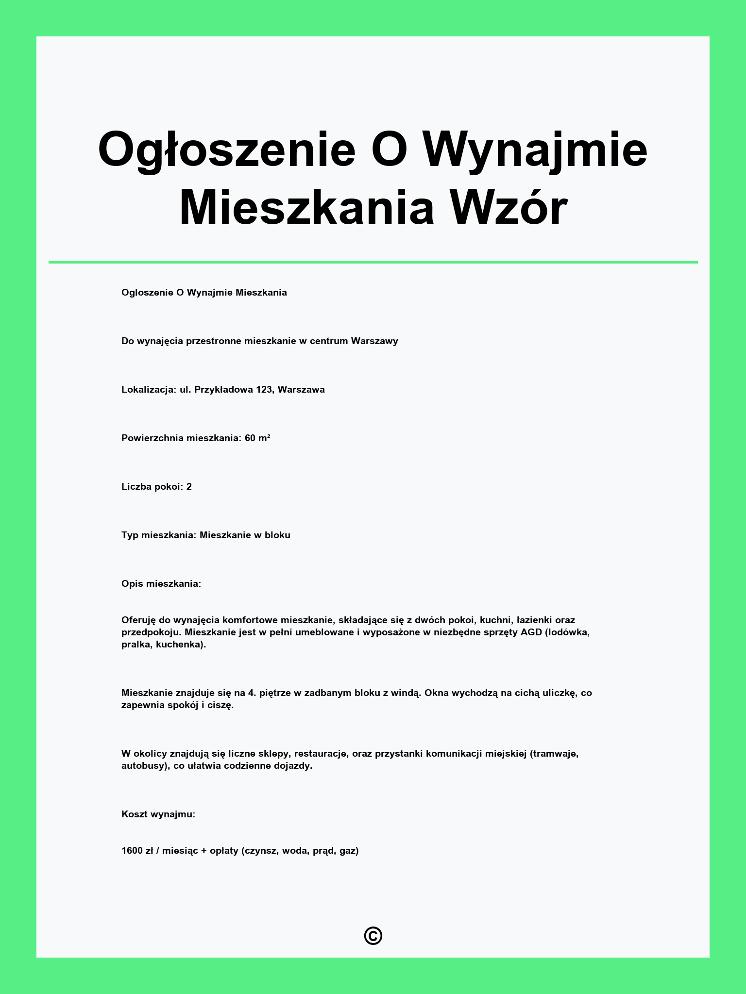 Ogłoszenie O Wynajmie Mieszkania Wzór