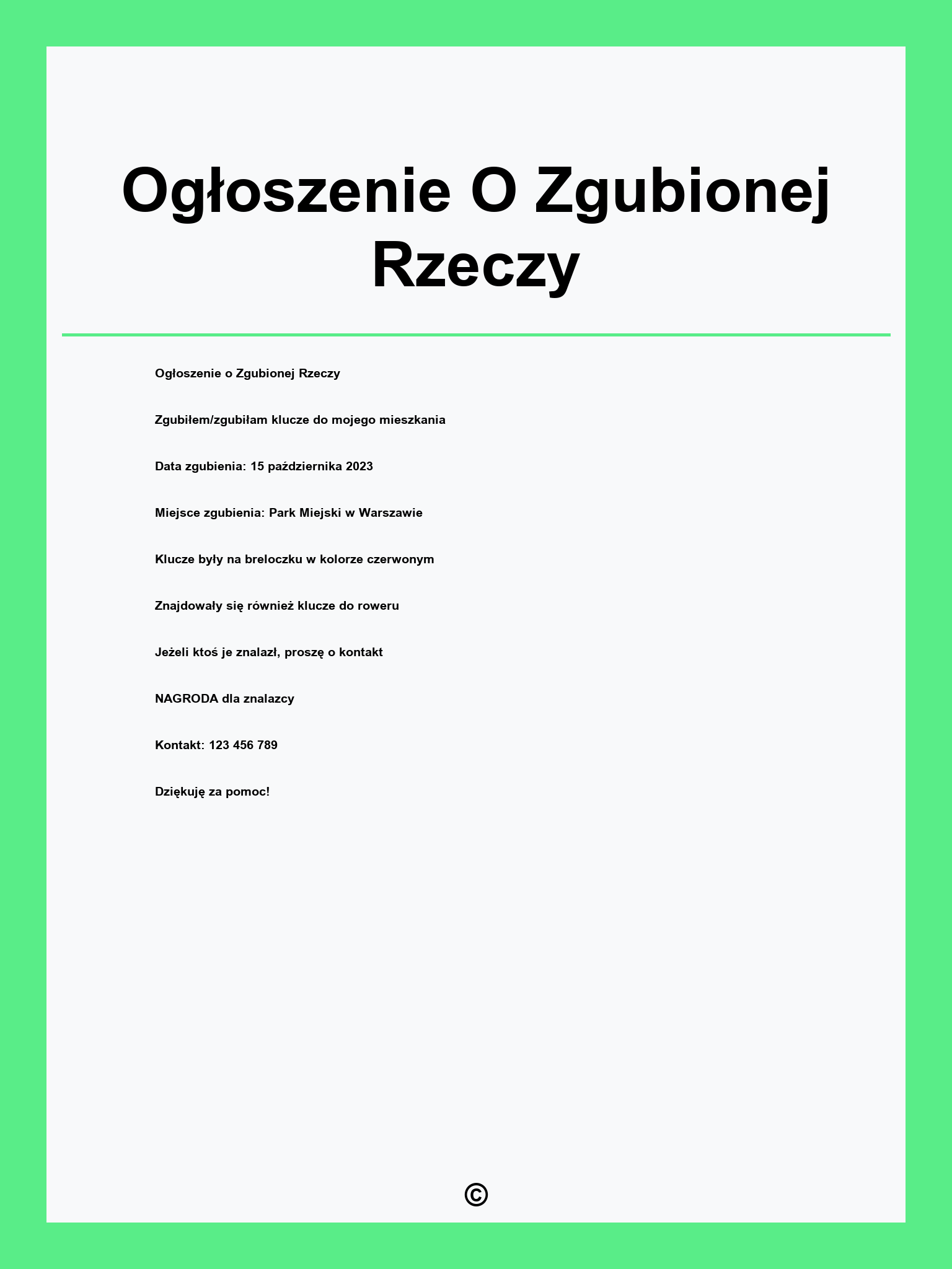 Ogłoszenie O Zgubionej Rzeczy