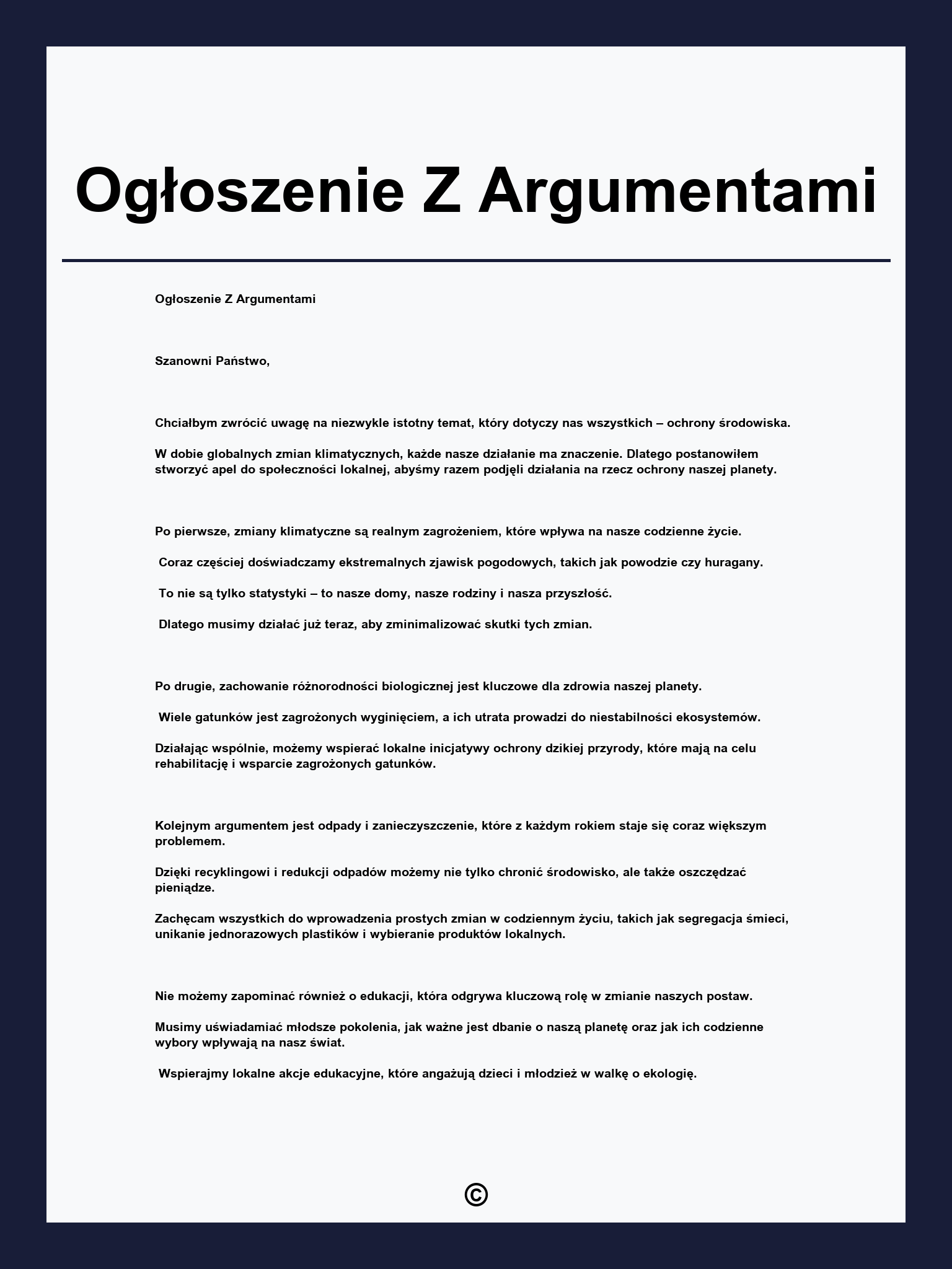 Ogłoszenie Z Argumentami