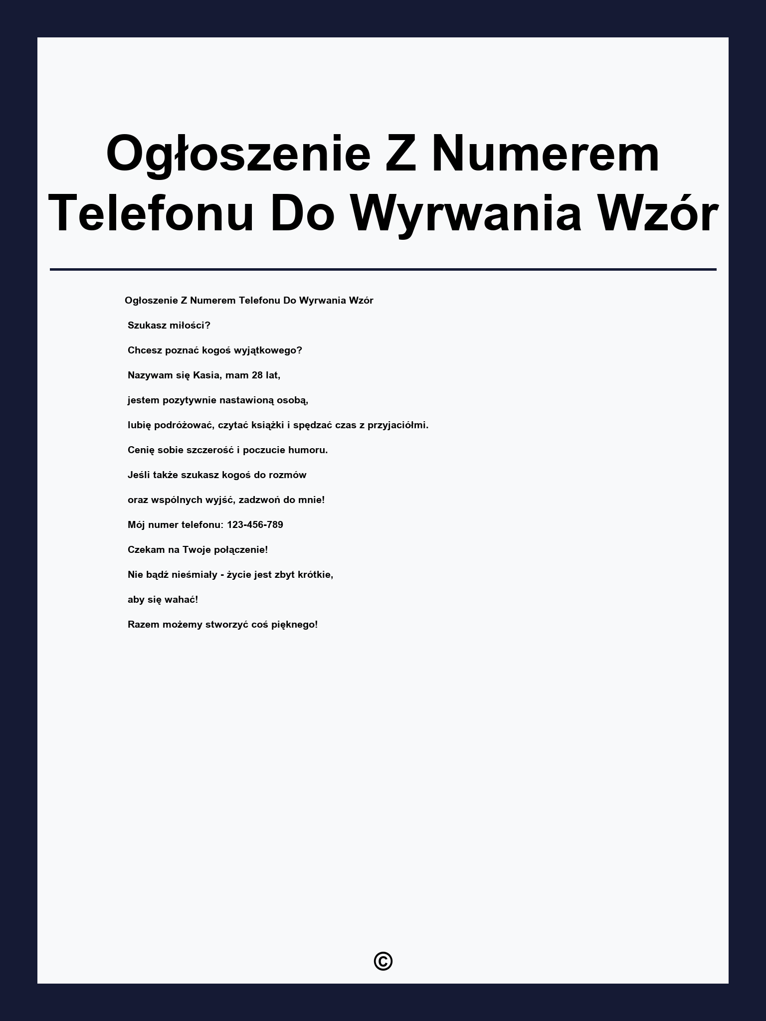 Ogłoszenie Z Numerem Telefonu Do Wyrwania Wzór