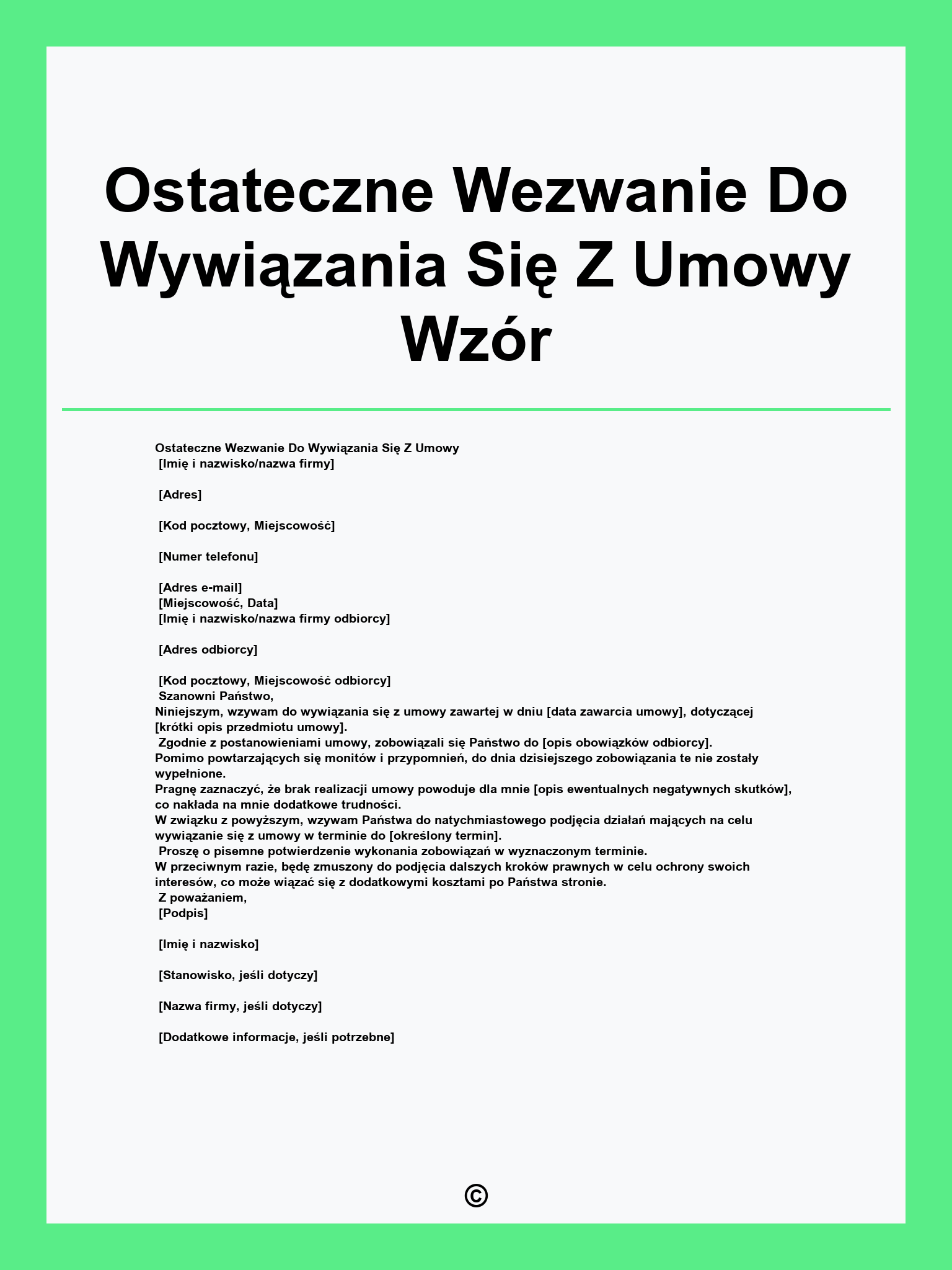 Ostateczne Wezwanie Do Wywiązania Się Z Umowy Wzór