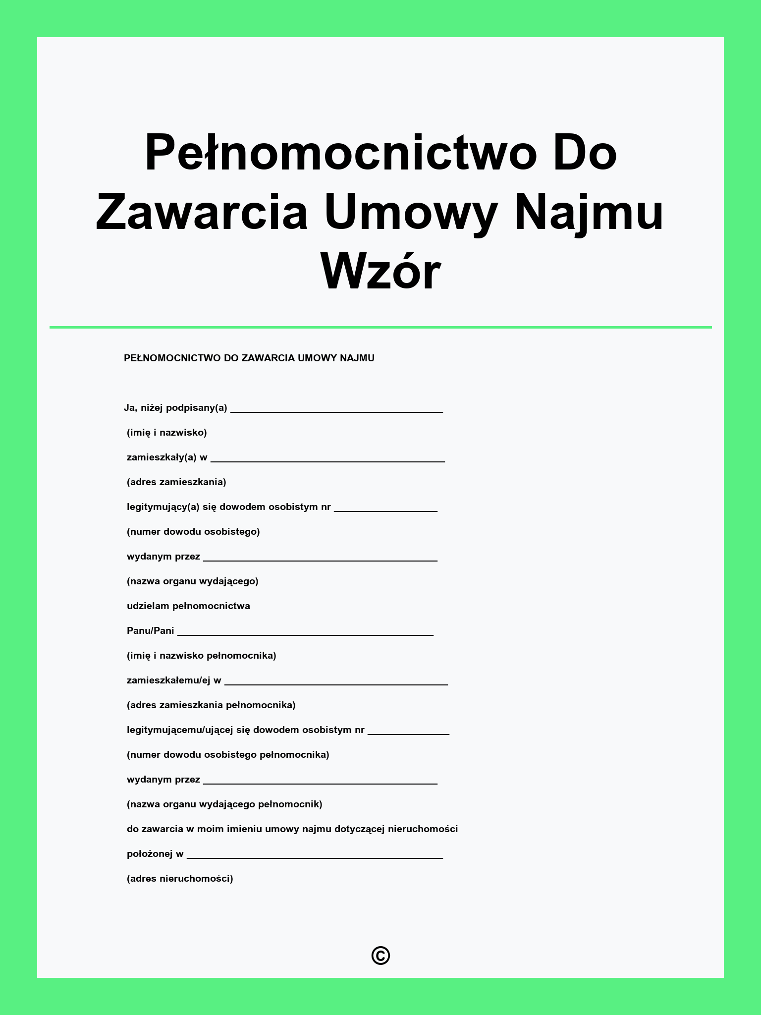 Pełnomocnictwo Do Zawarcia Umowy Najmu Wzór