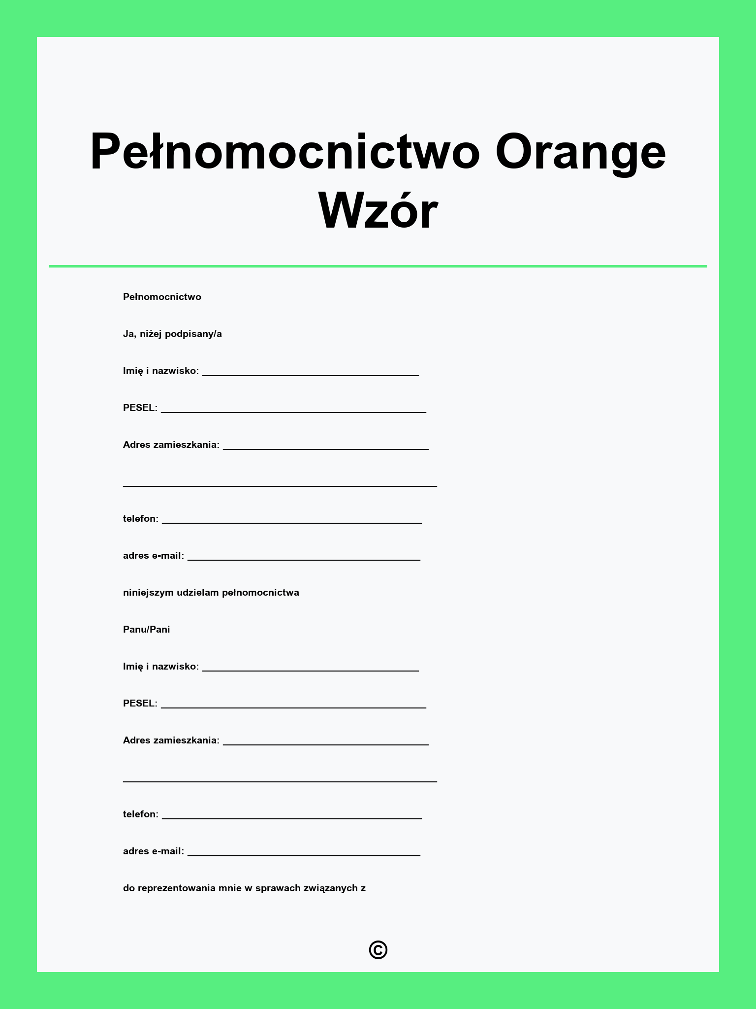 Pełnomocnictwo Orange Wzór