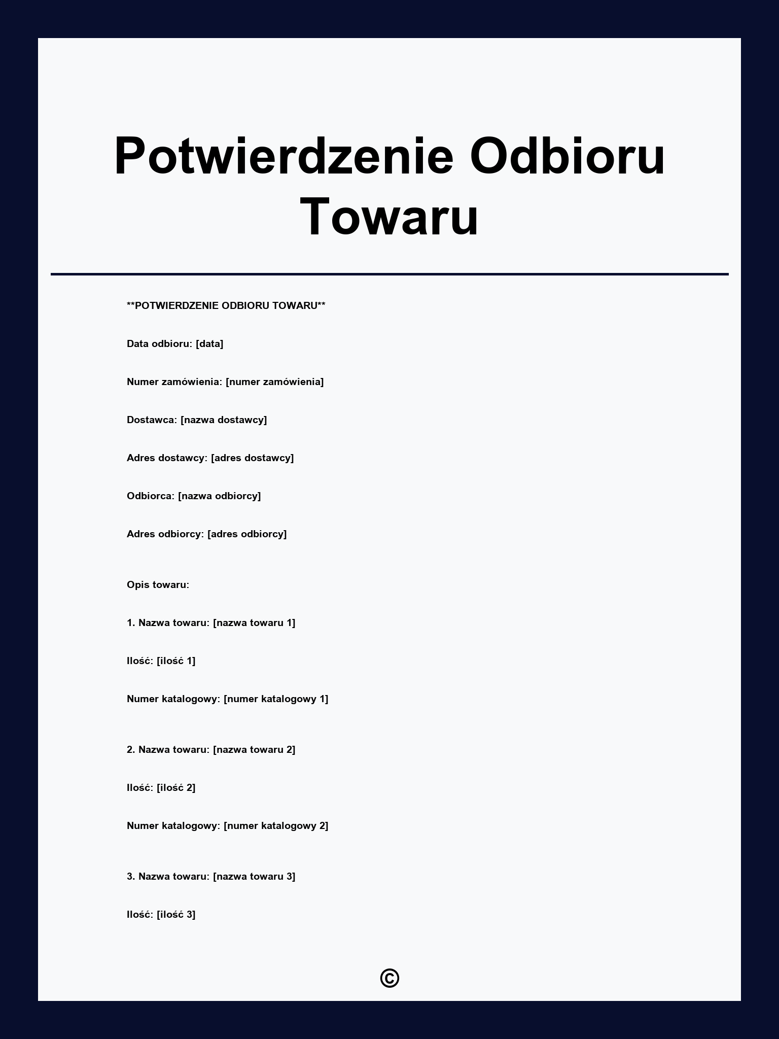 Potwierdzenie Odbioru Towaru