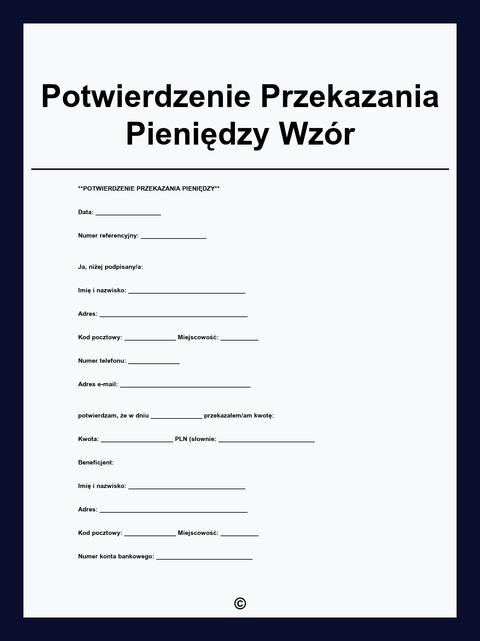 Potwierdzenie Przekazania Pieniędzy Wzór