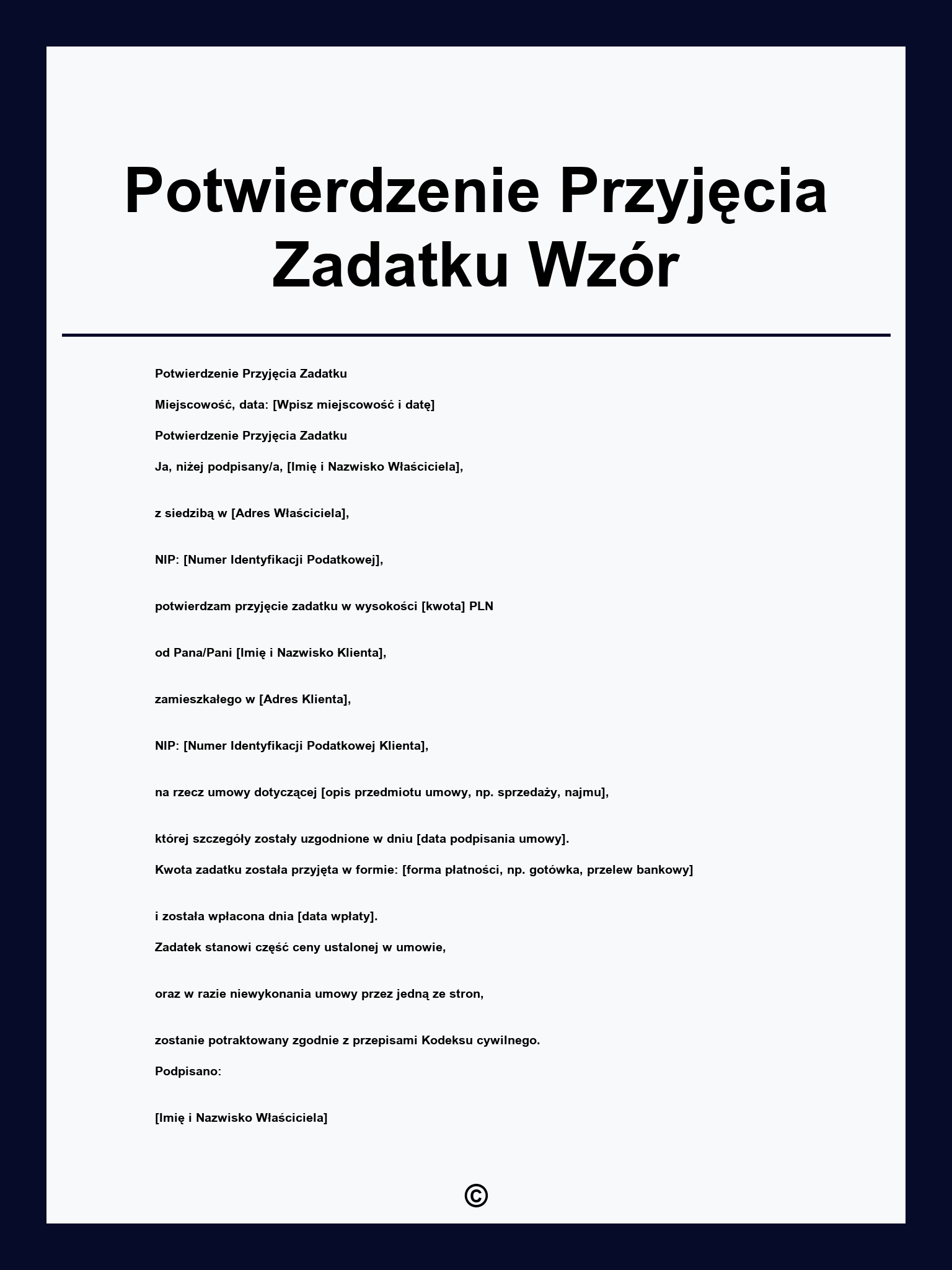 Potwierdzenie Przyjęcia Zadatku Wzór