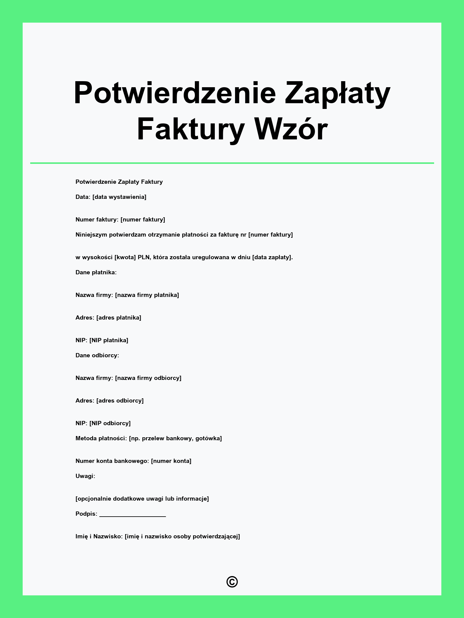 Potwierdzenie Zapłaty Faktury Wzór