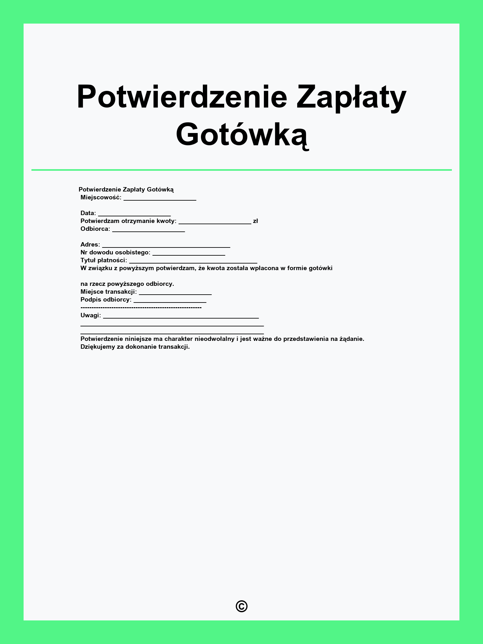 Potwierdzenie Zapłaty Gotówką