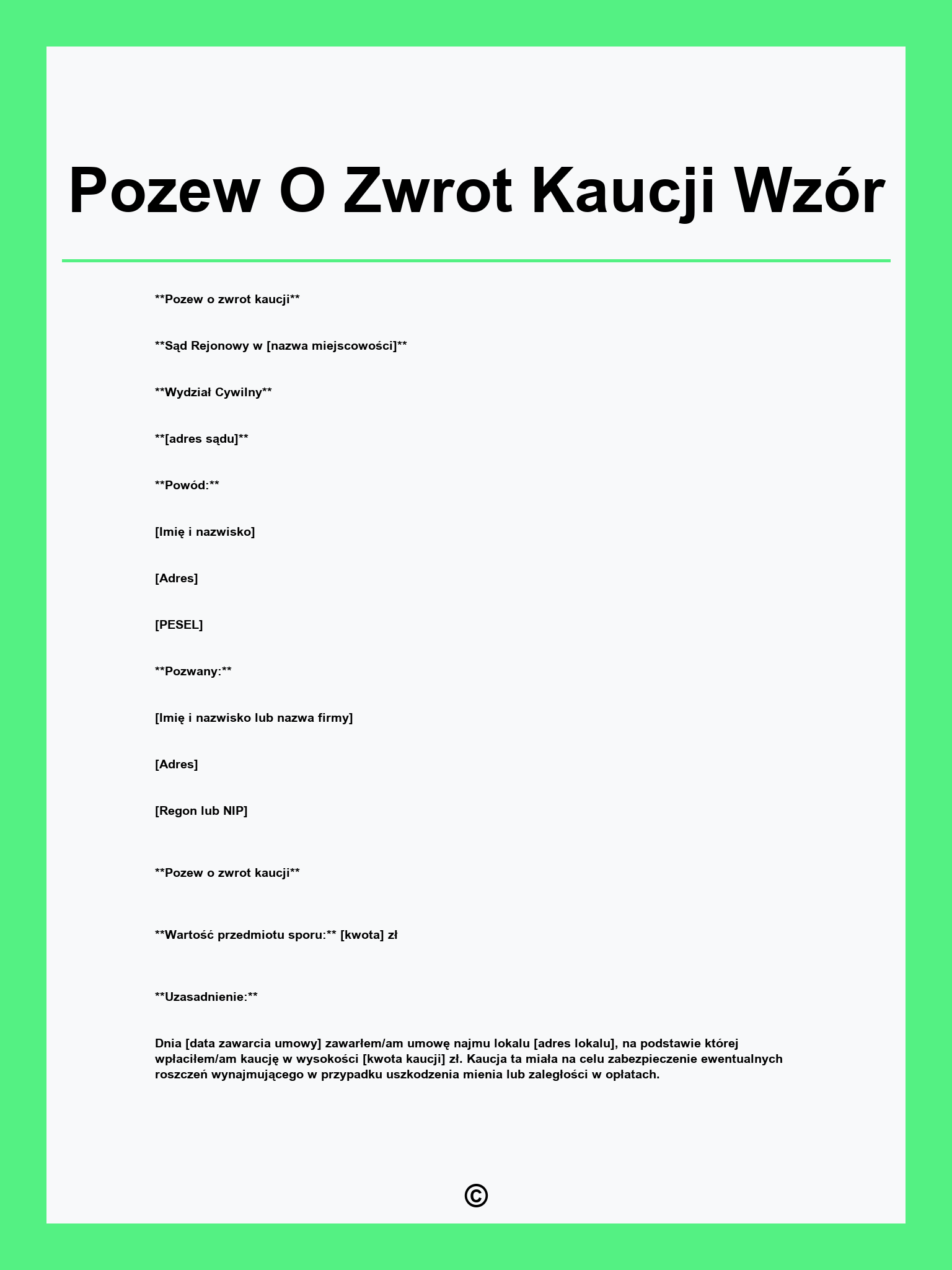 Pozew O Zwrot Kaucji Wzór