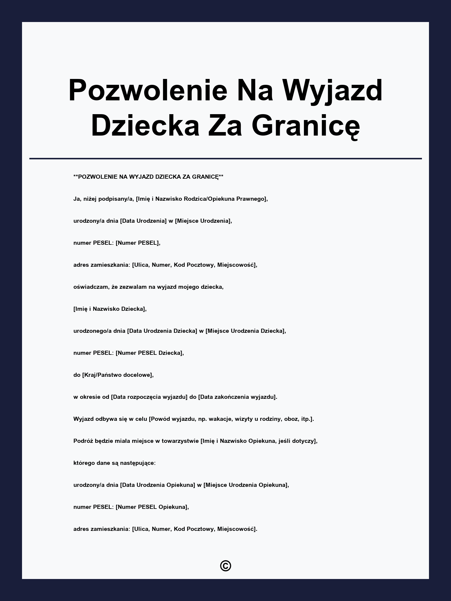 Pozwolenie Na Wyjazd Dziecka Za Granicę