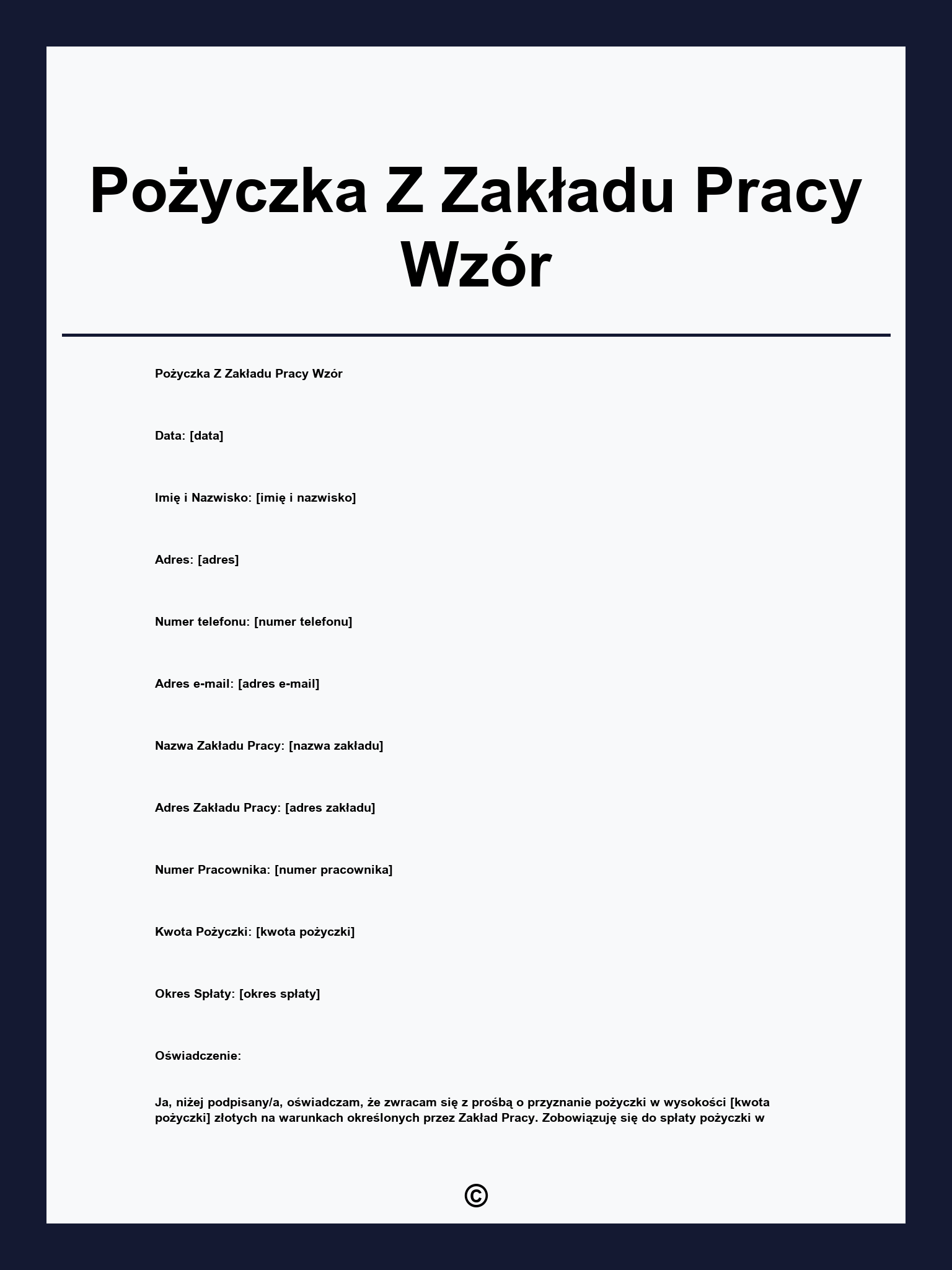 Pożyczka Z Zakładu Pracy Wzór