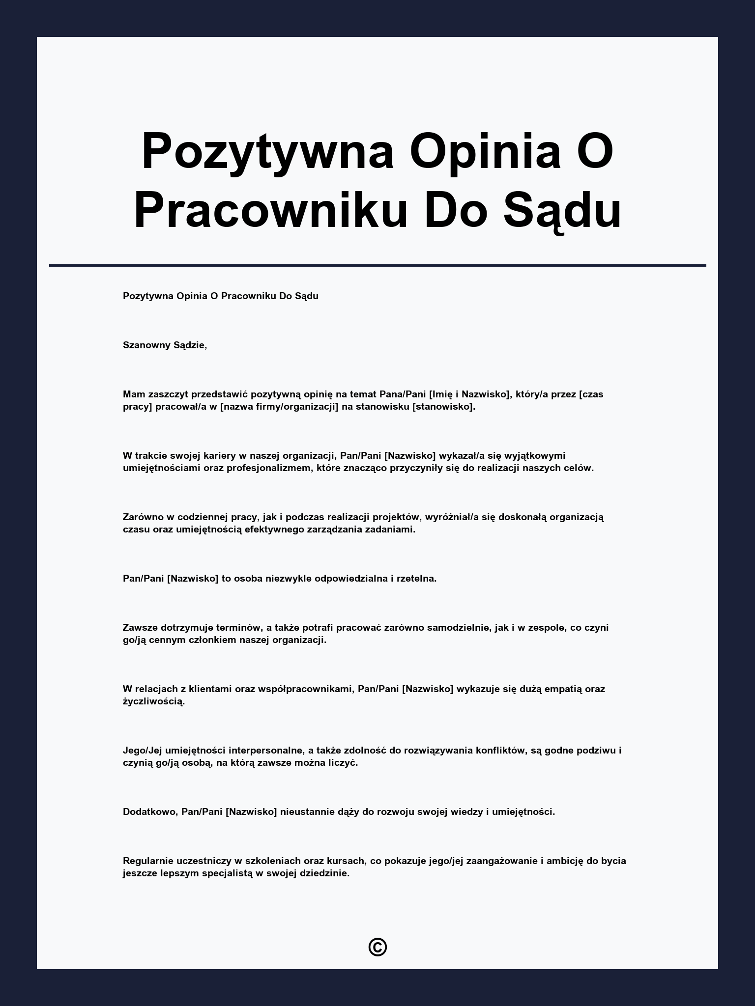 Pozytywna Opinia O Pracowniku Do Sądu
