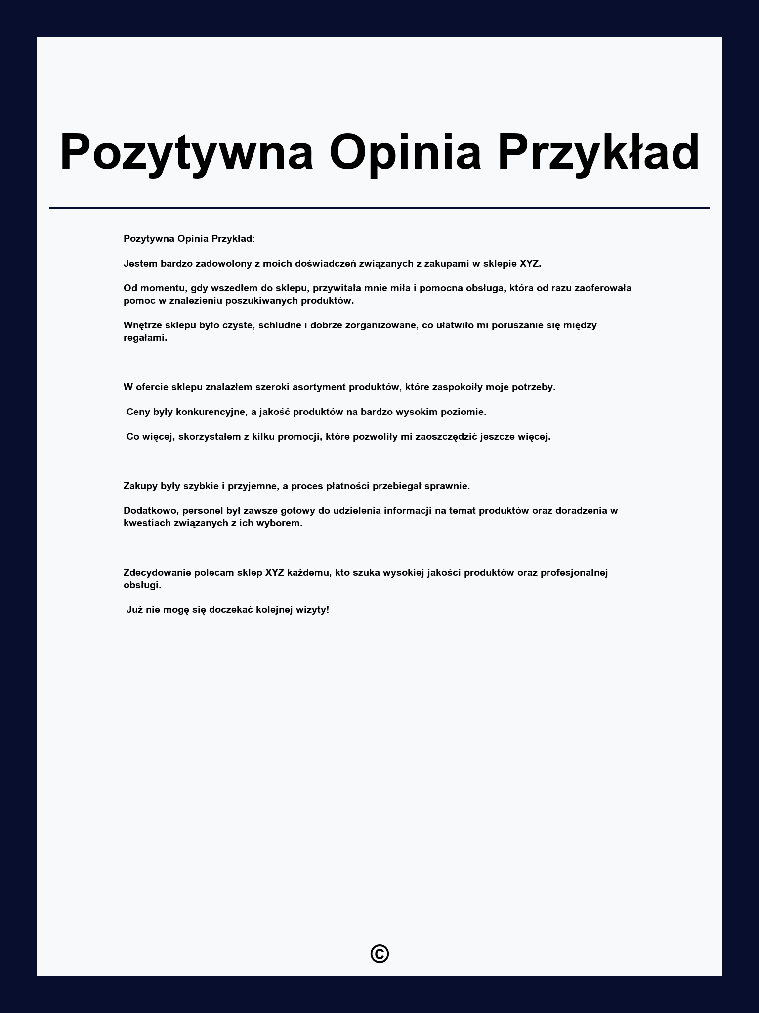 Pozytywna Opinia Przykład