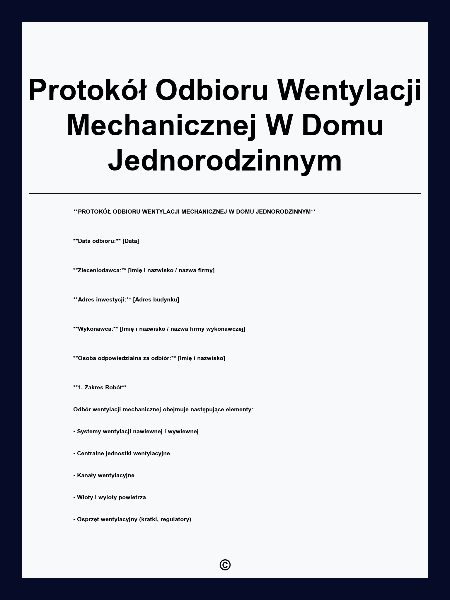 Protokół Odbioru Wentylacji Mechanicznej W Domu Jednorodzinnym