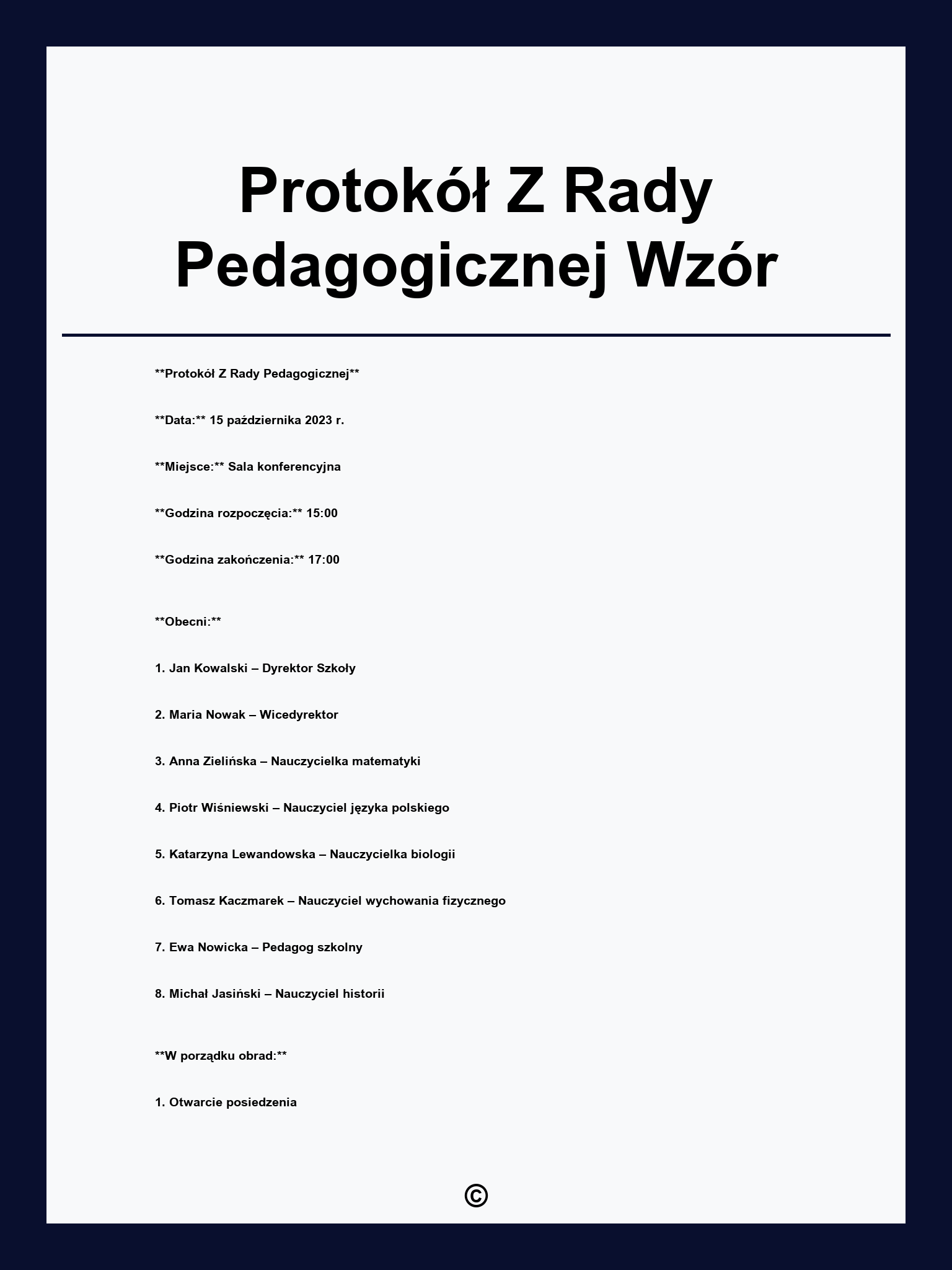 Protokół Z Rady Pedagogicznej Wzór