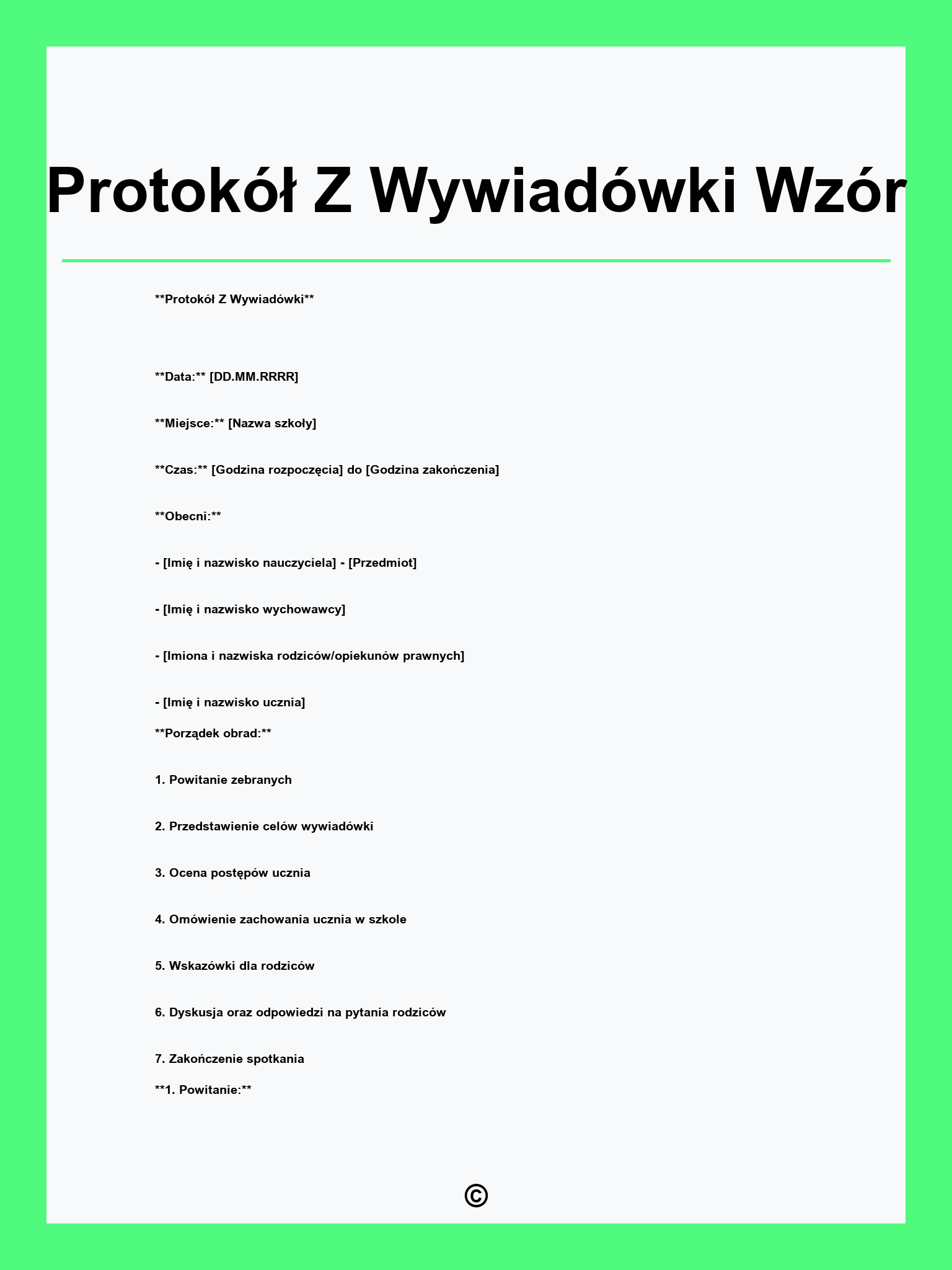 Protokół Z Wywiadówki Wzór
