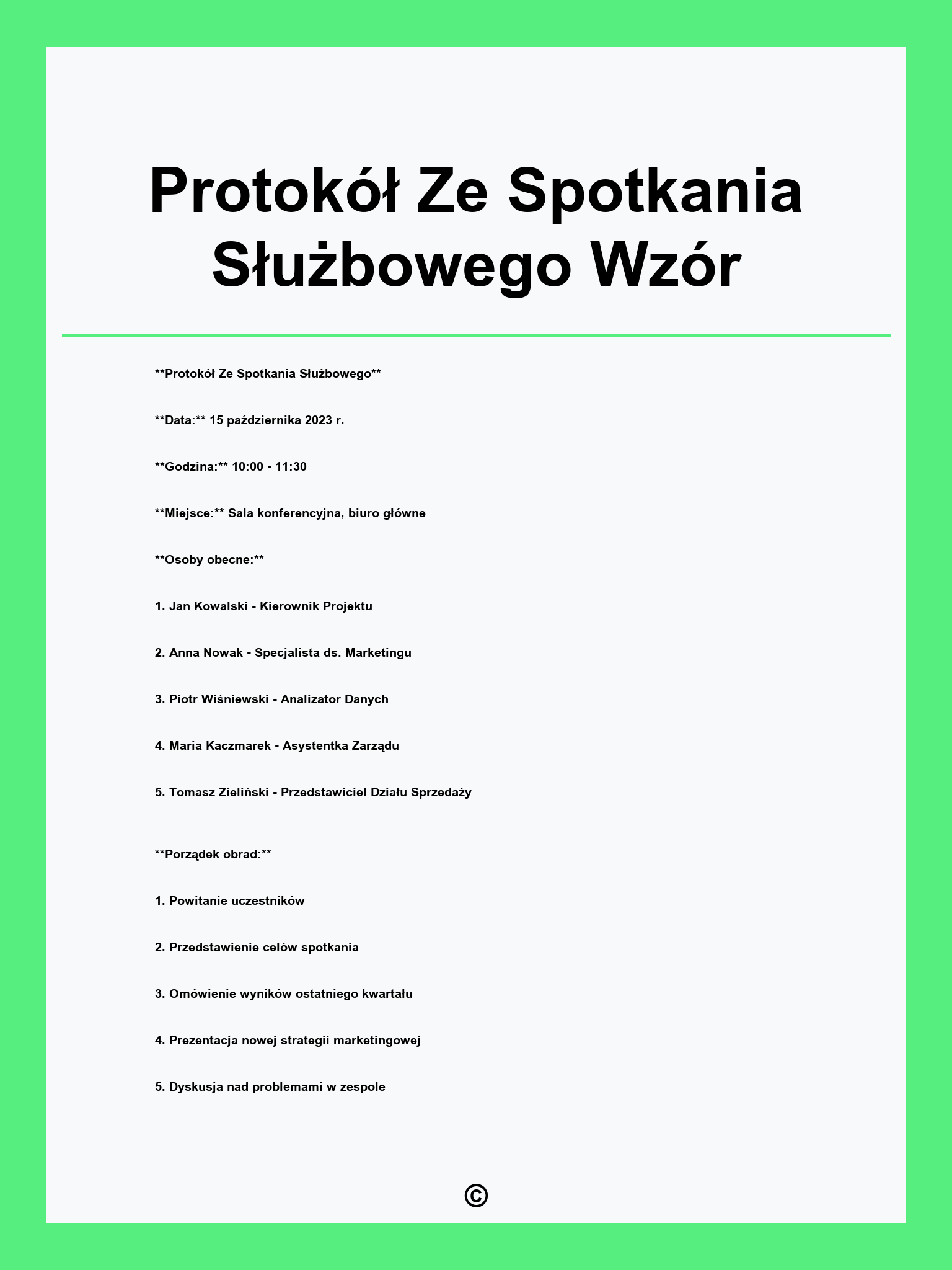 Protokół Ze Spotkania Służbowego Wzór