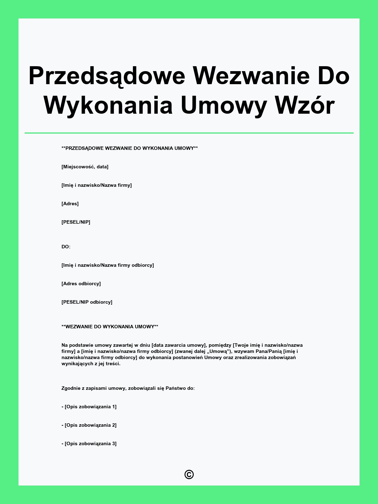 Przedsądowe Wezwanie Do Wykonania Umowy Wzór