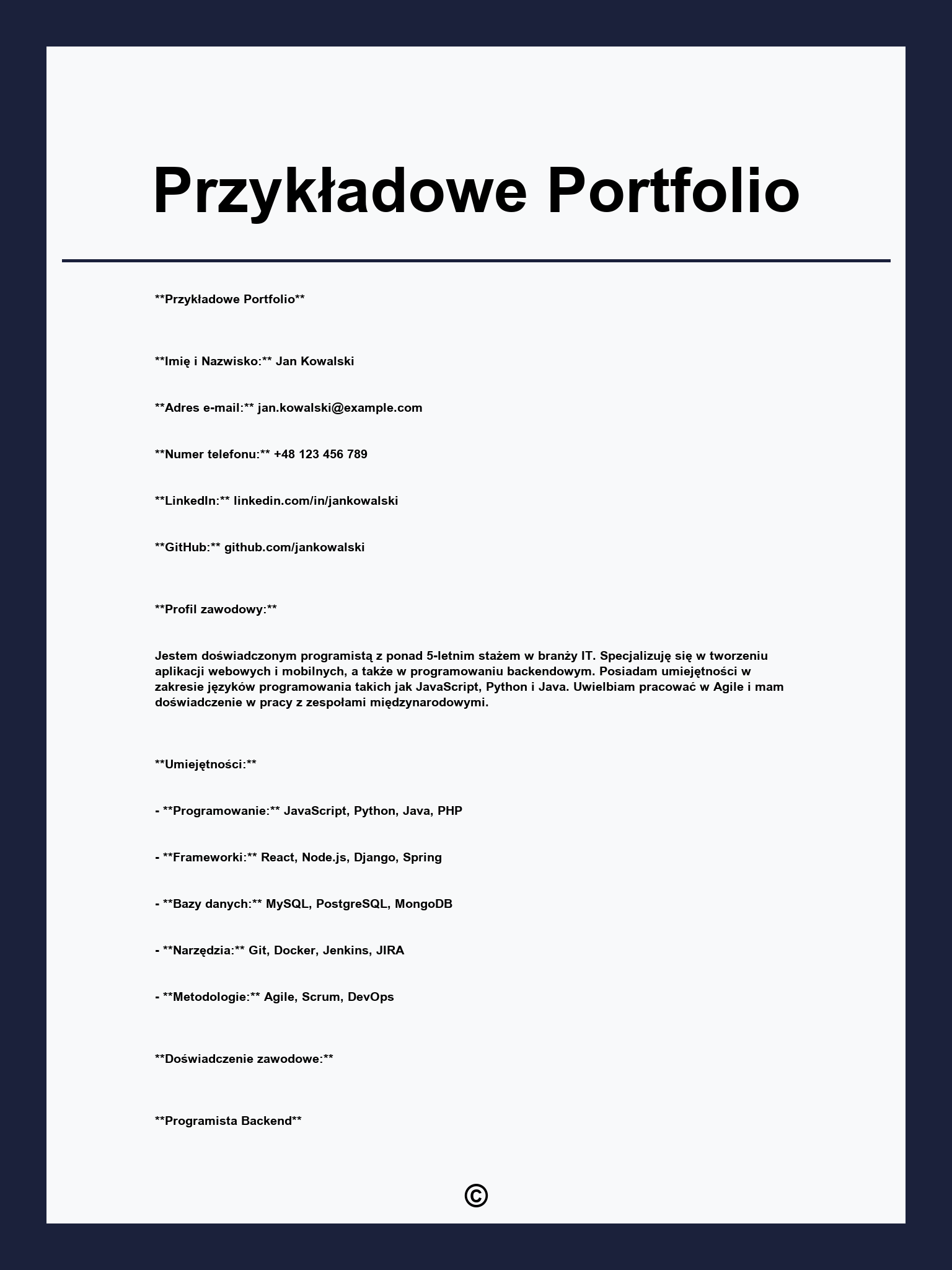 Przykładowe Portfolio