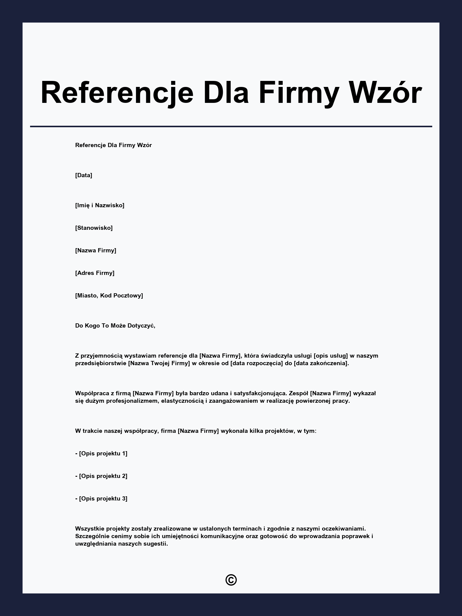 Referencje Dla Firmy Wzór