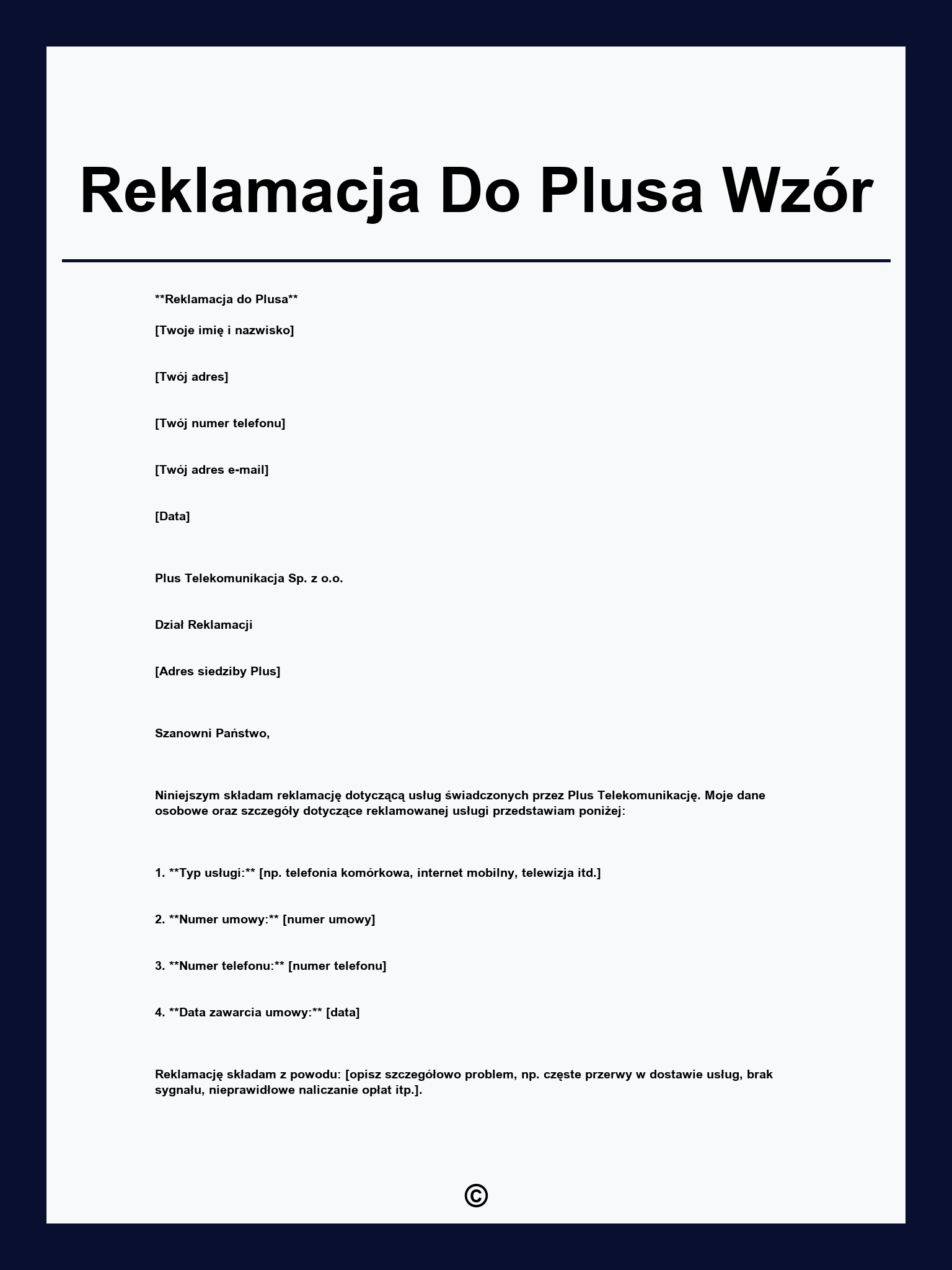 Reklamacja Do Plusa Wzór