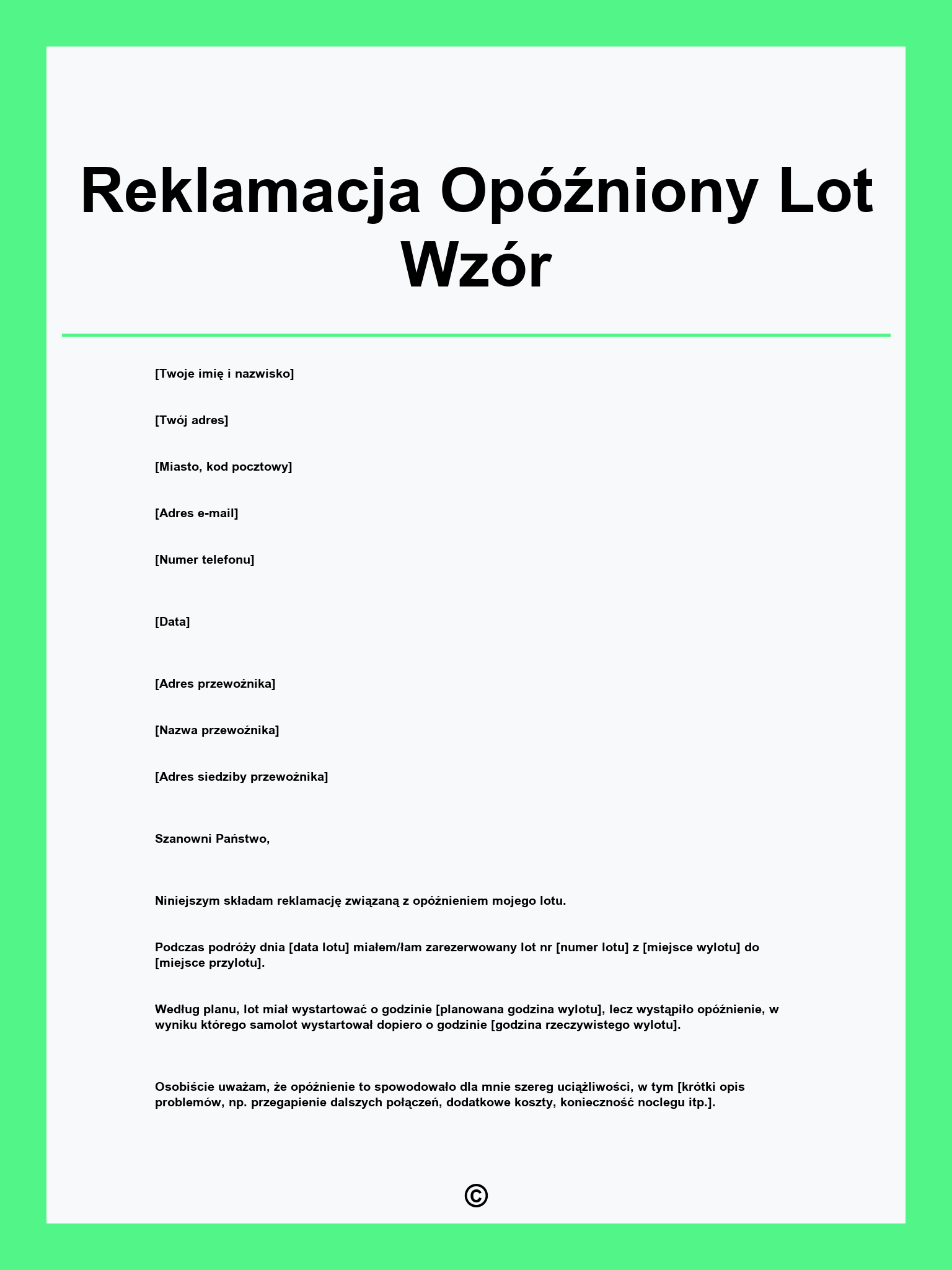 Reklamacja Opóźniony Lot Wzór