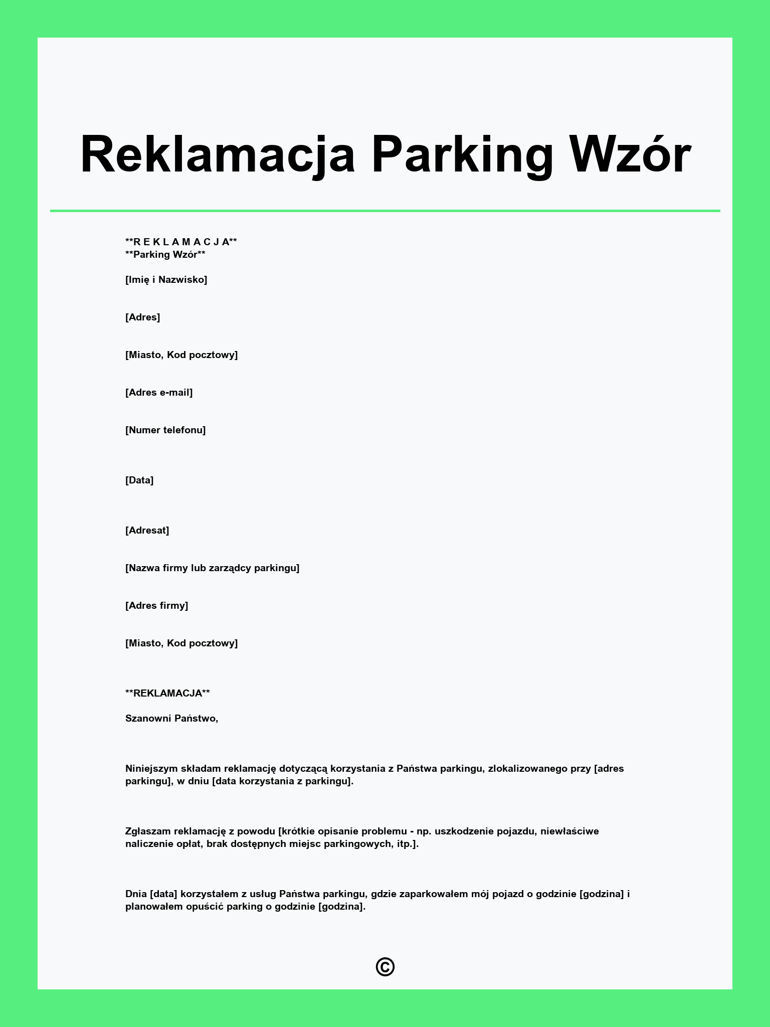 Reklamacja Parking Wzór
