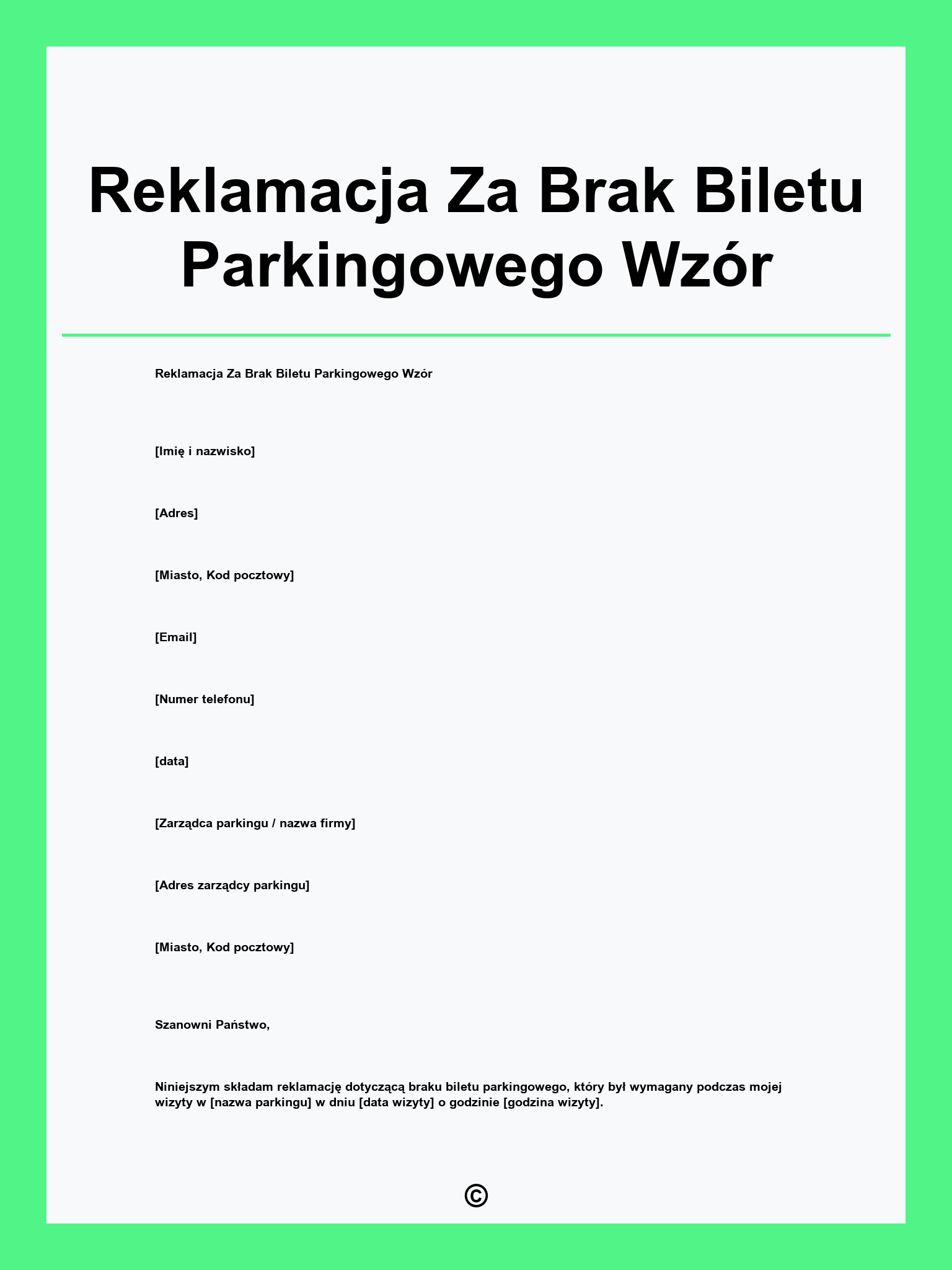 Reklamacja Za Brak Biletu Parkingowego Wzór