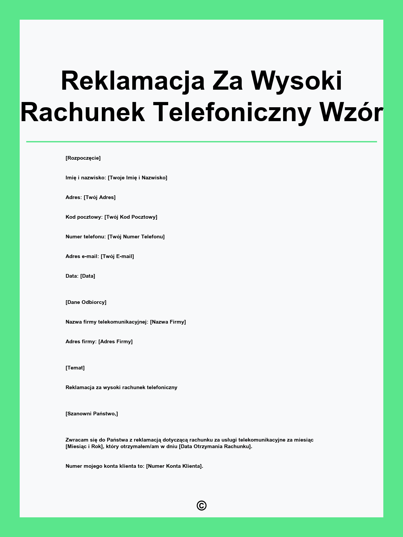 Reklamacja Za Wysoki Rachunek Telefoniczny Wzór