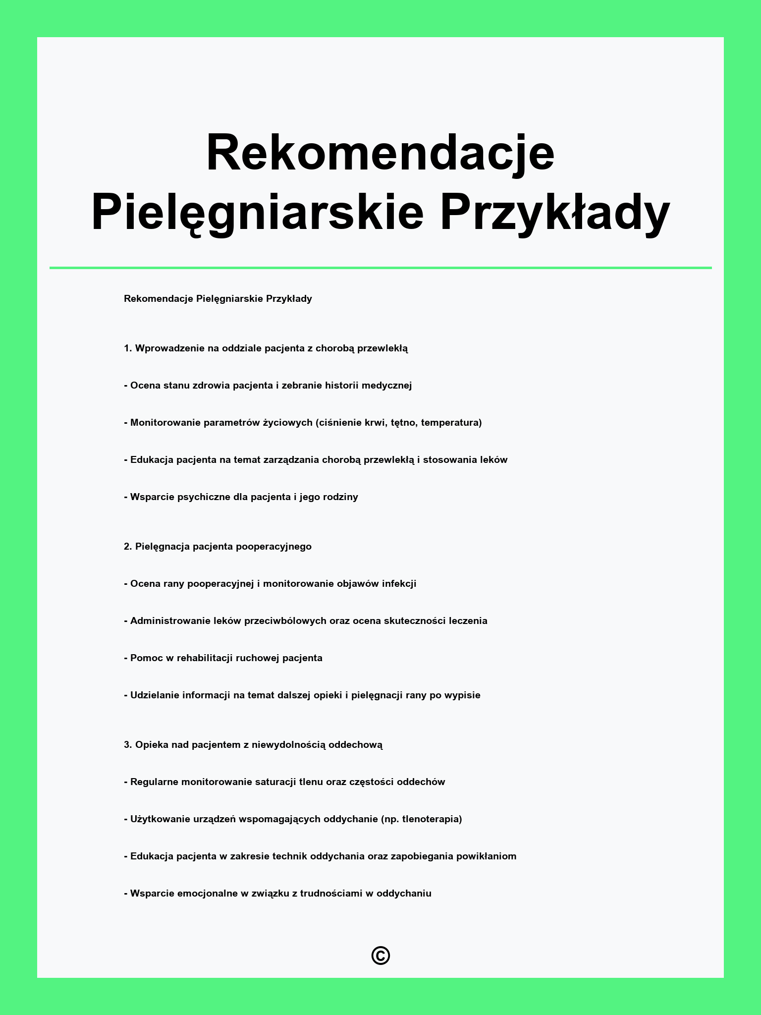 Rekomendacje Pielęgniarskie Przykłady