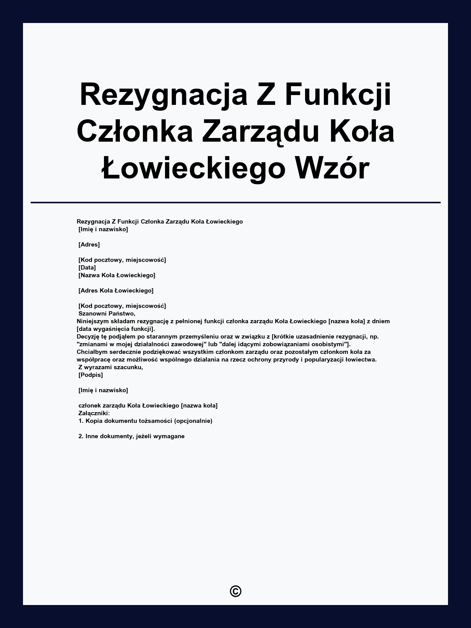 Rezygnacja Z Funkcji Członka Zarządu Koła Łowieckiego Wzór