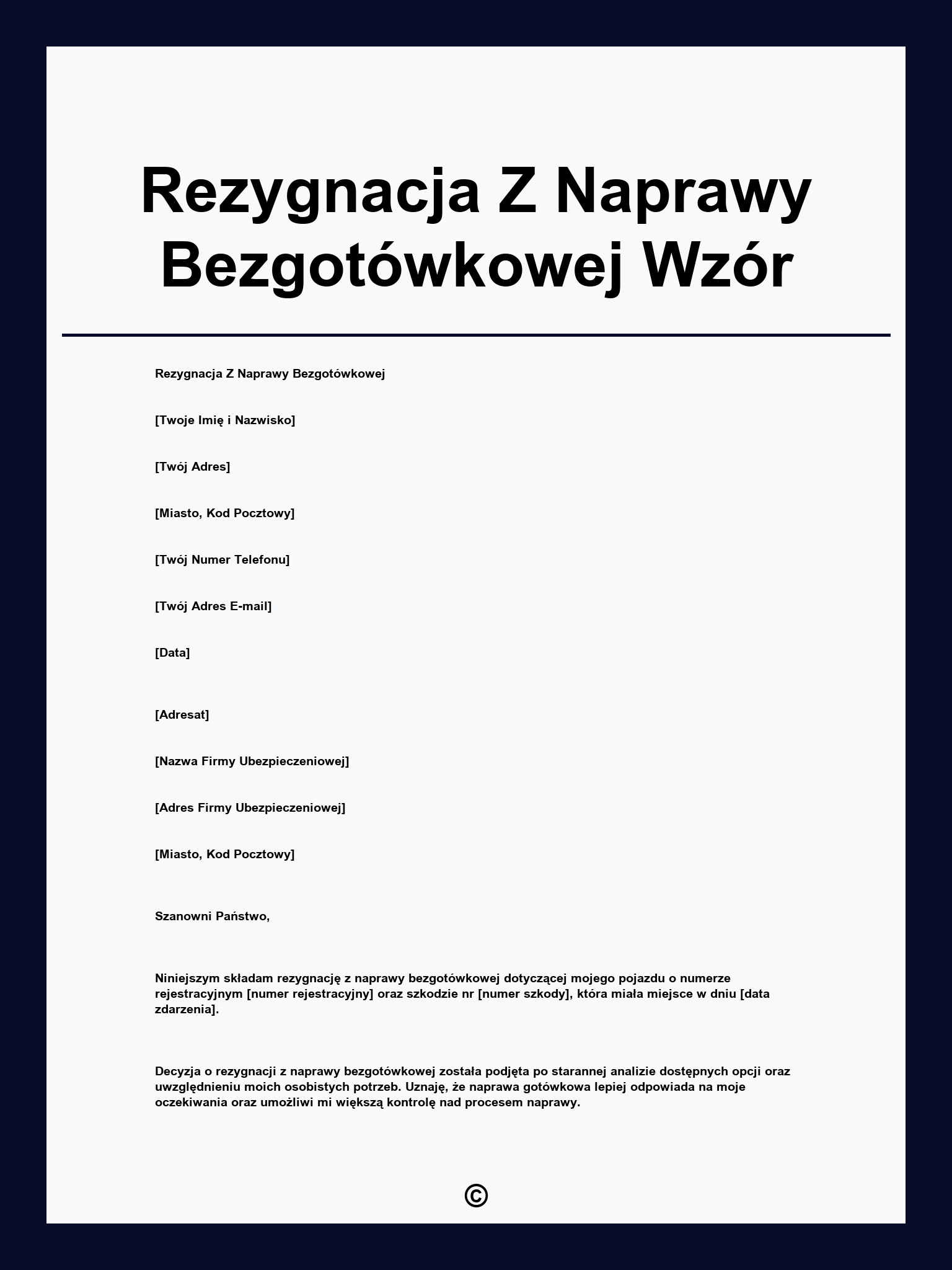 Rezygnacja Z Naprawy Bezgotówkowej Wzór