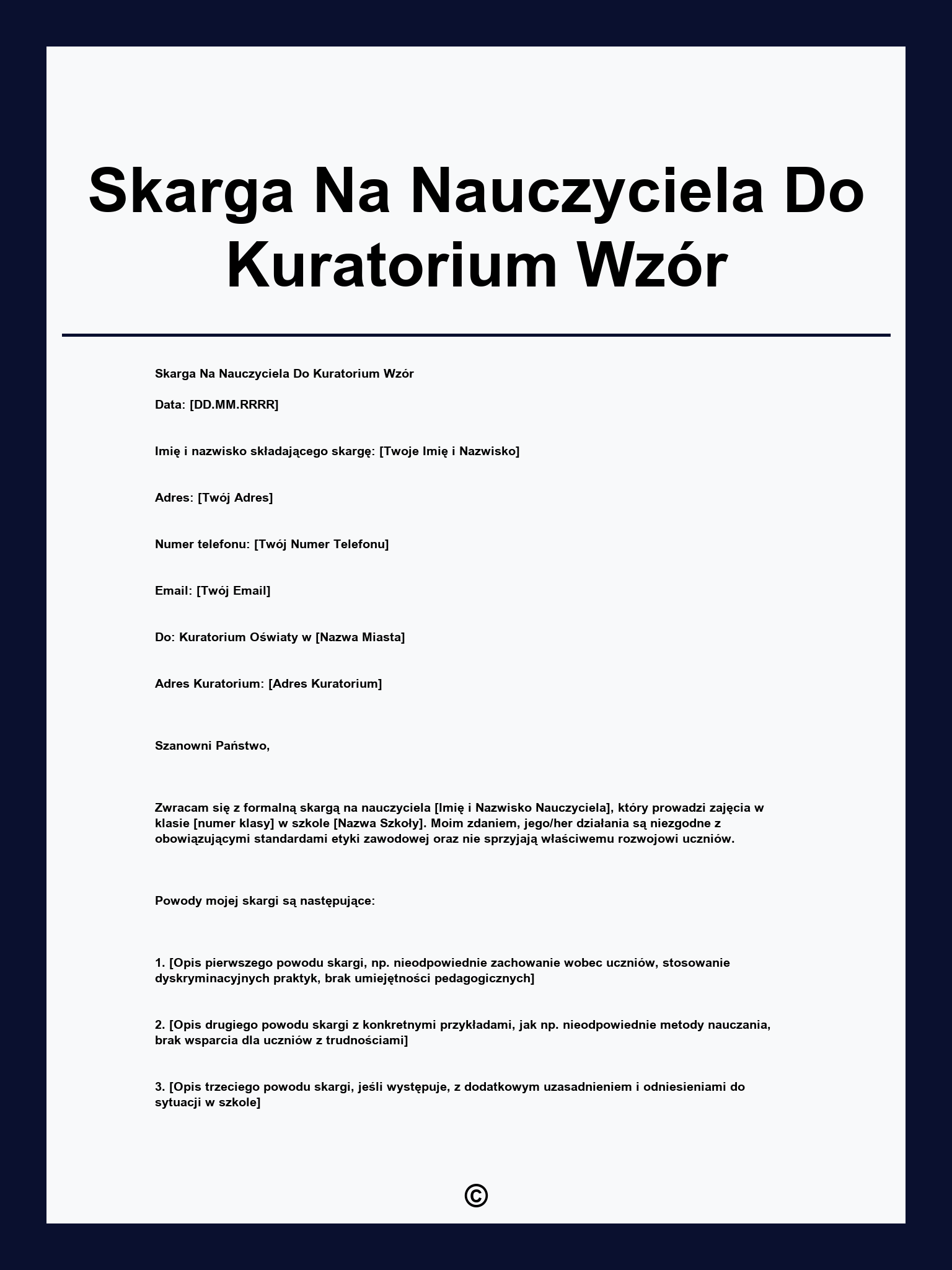 Skarga Na Nauczyciela Do Kuratorium Wzór