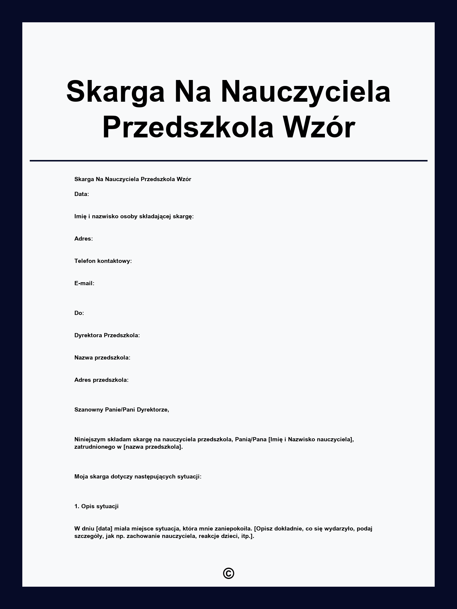 Skarga Na Nauczyciela Przedszkola Wzór