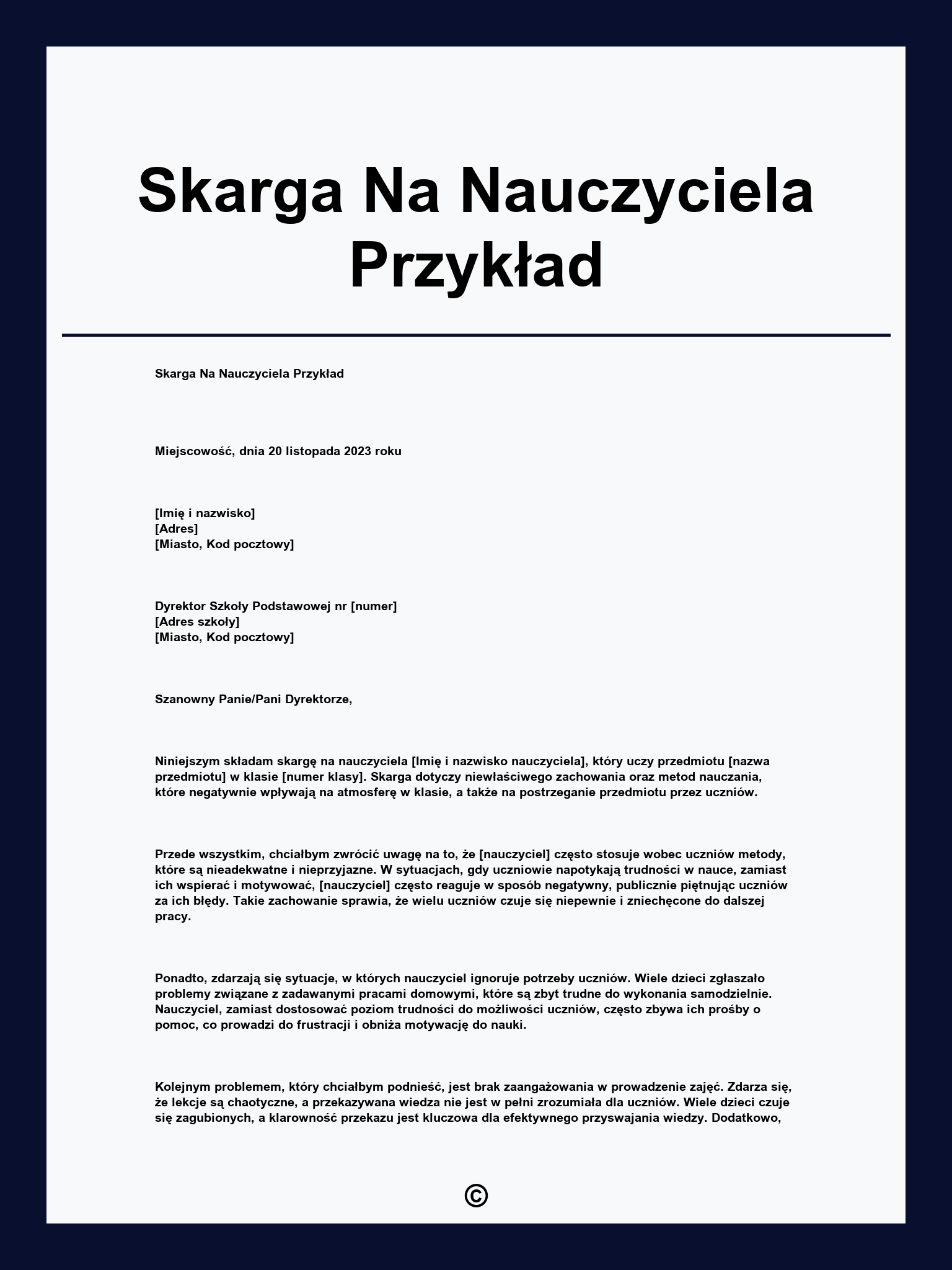 Skarga Na Nauczyciela Przykład
